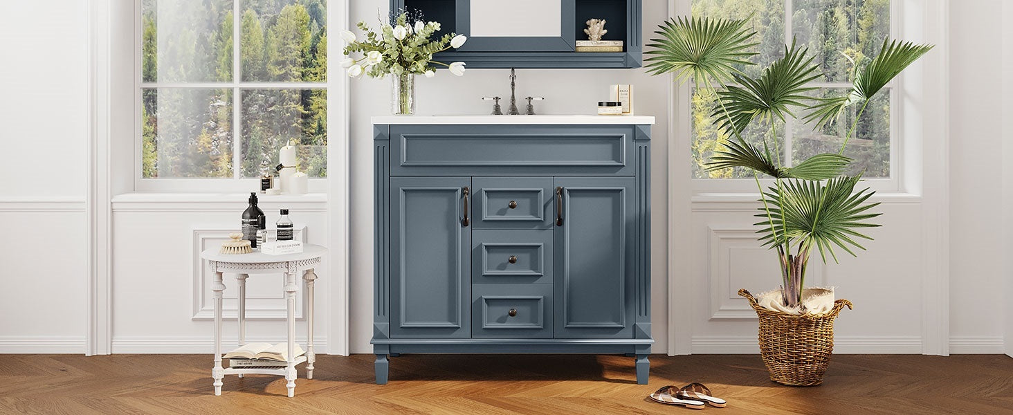 36'' Bathroom Vanity with Top Sink, Modern Bathroom Storage Cabinet with 2 Soft Closing Doors and 2 Drawers, Single Sink Bathroom Vanity