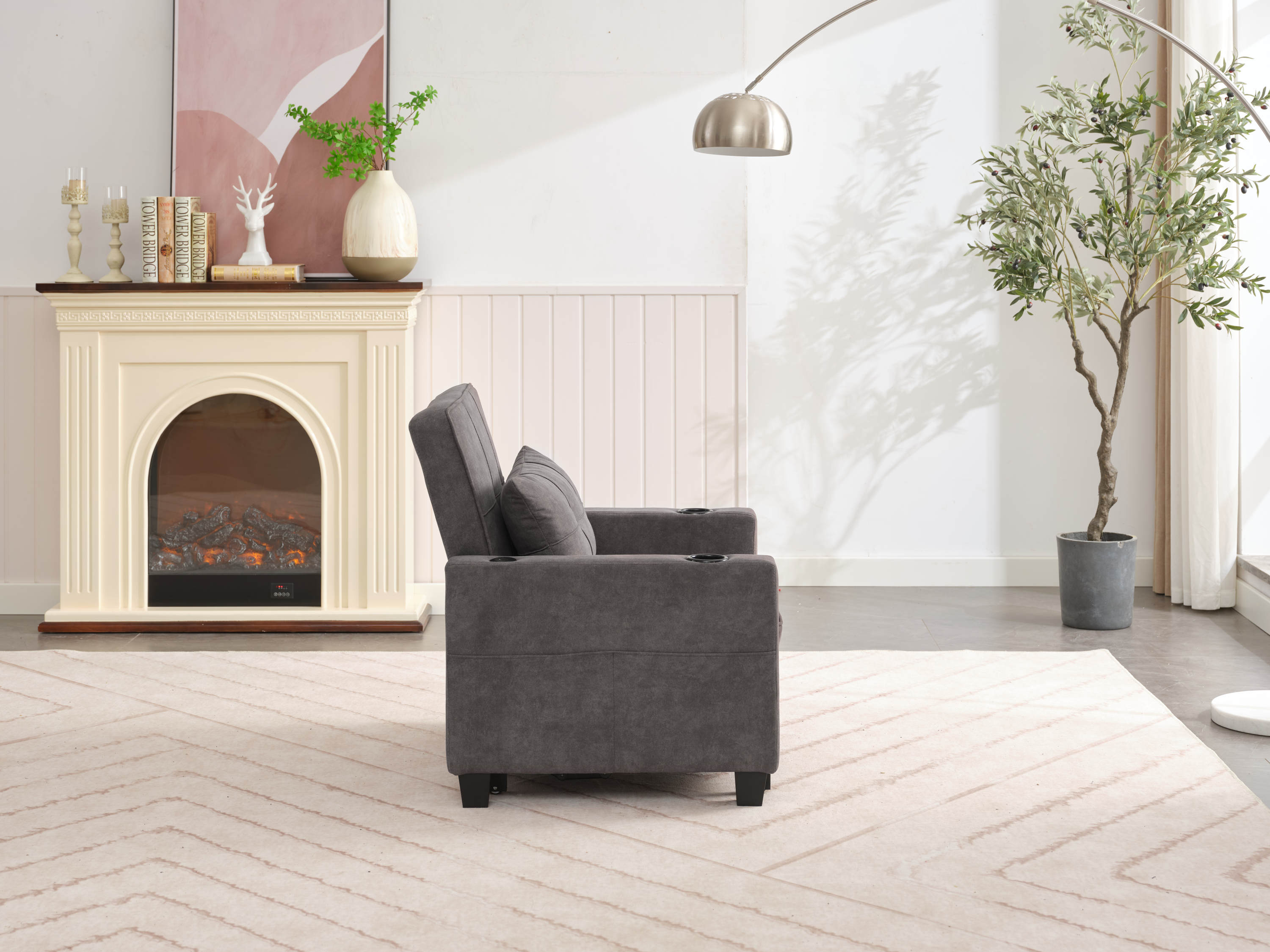 Futon Chair Bed Convertible Chair 3-in-1 Pull Out Sleeper Chair Beds with USB Ports,Wear-resistant and Anti-scratch, Armchair Bed Sleeper for Living Room (Dark Grey Scratch Cloth)