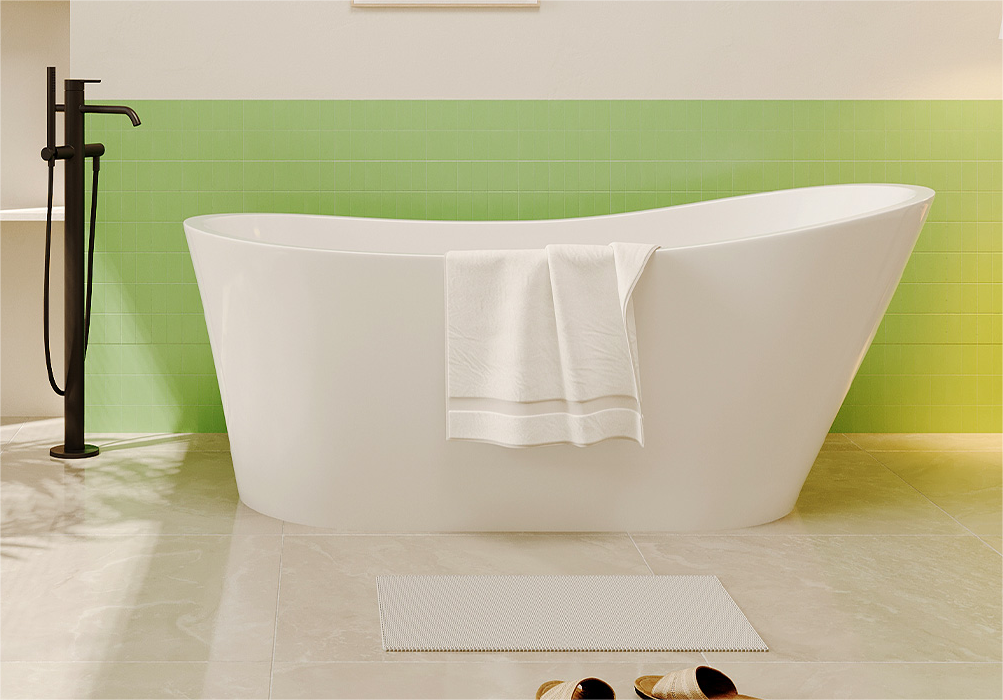 67" Acrylic Freestanding Bathtub-Acrylic Soaking Tubs, White Bathtub, Oval Shape Freestanding Bathtub With Chrome Overflow and Pop Up Drain