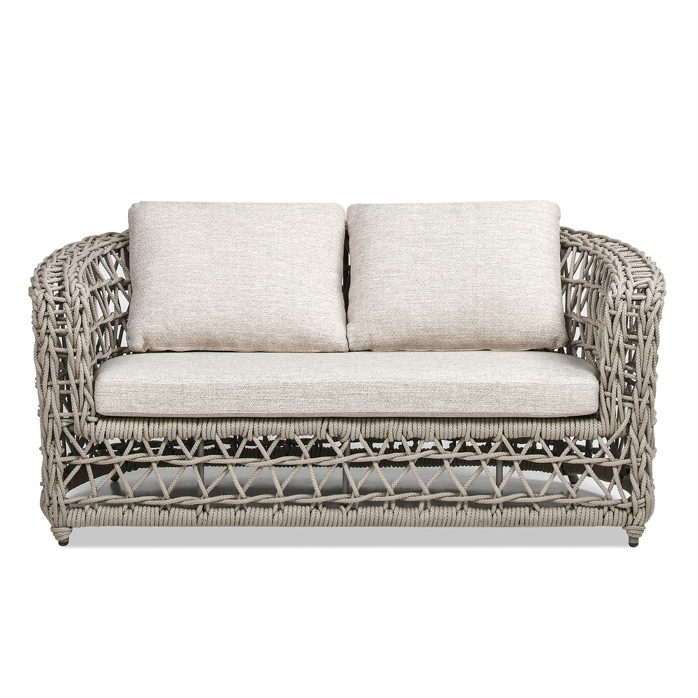 Everly 63.5" Woven Frame Barrel Deep Seating Patio Loveseat Sofa, Oat Beige Axroma Olefin