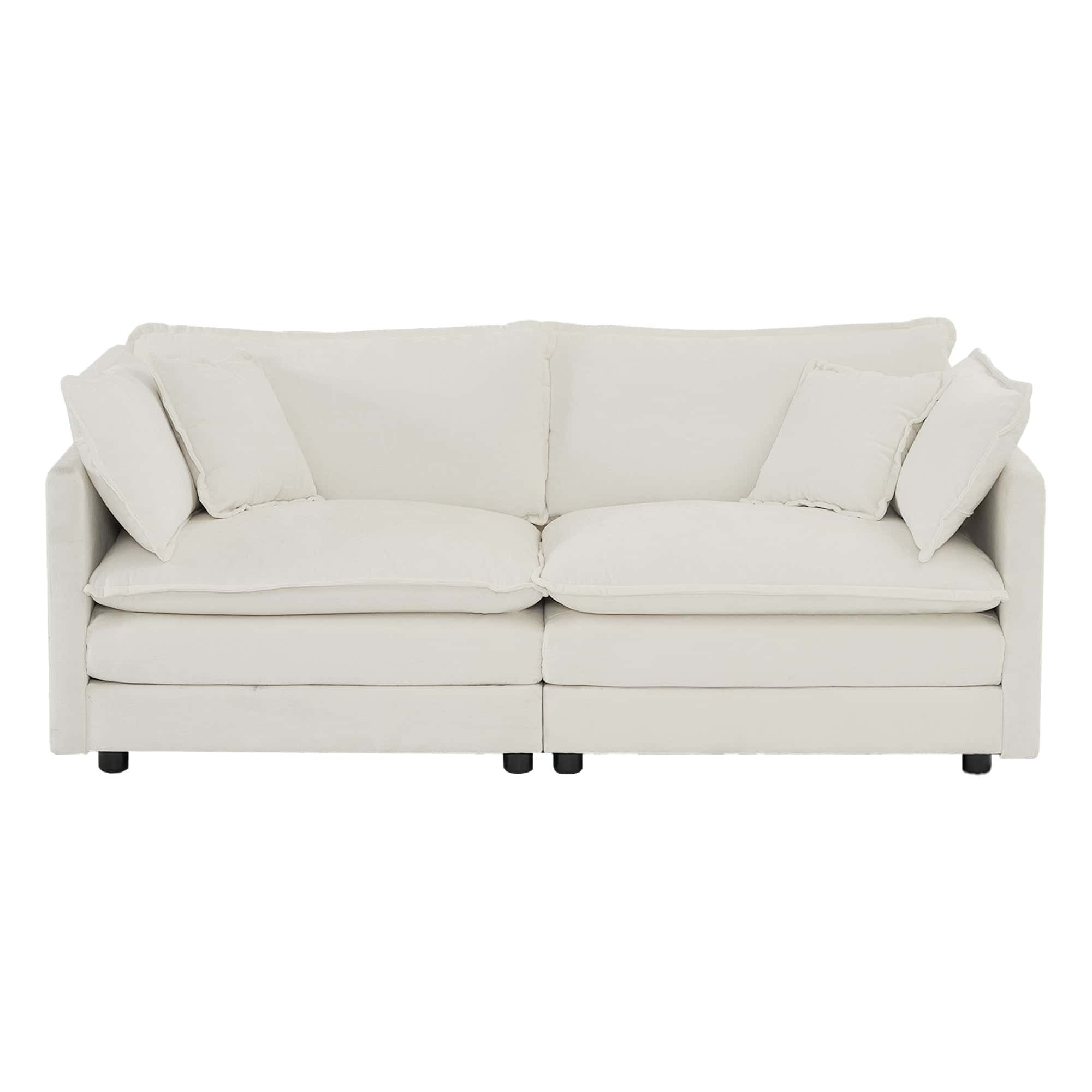 Modern Fabric Loveseat Sofa Couch for Living Room, Upholstered Large Size Deep Seat 2-Seat Sofa with 4 Pillows ,White Chenille