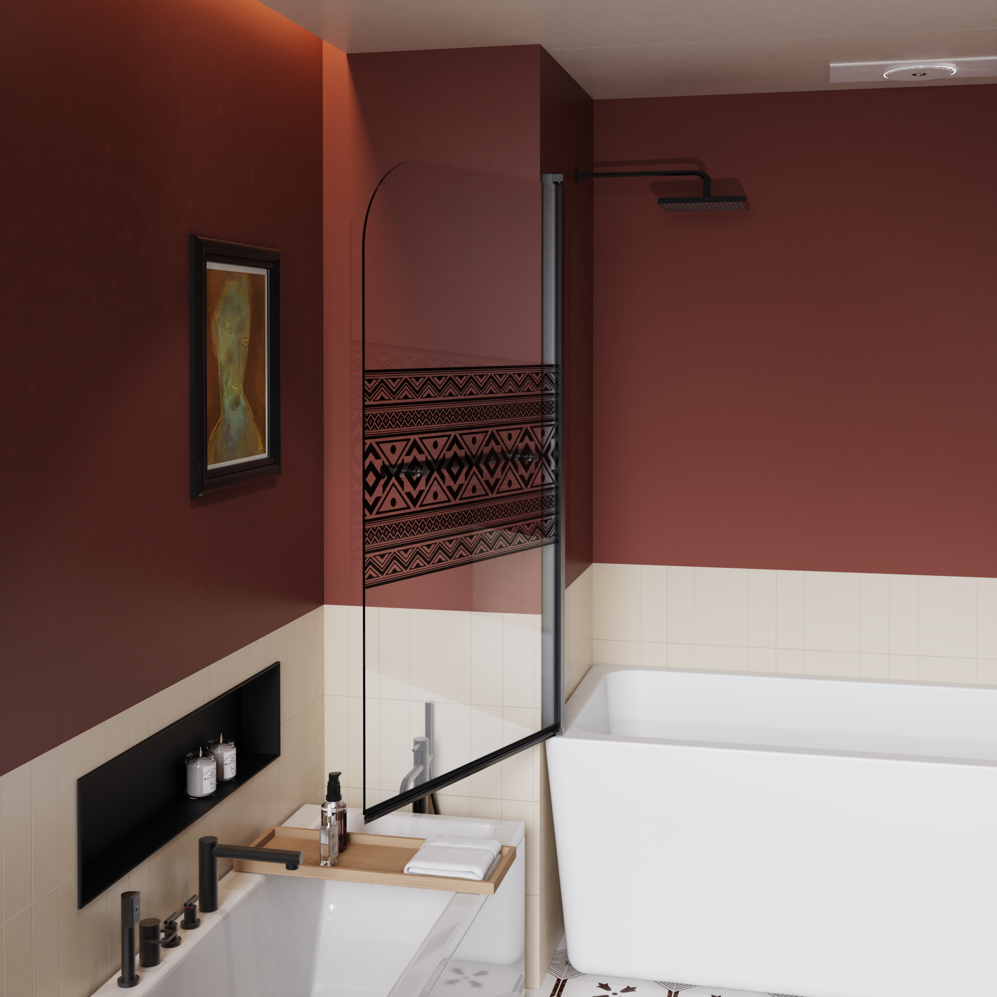32 x 55 in Bohemian Bathtub Screen - 32 x 55 in / Matte Black view 4
