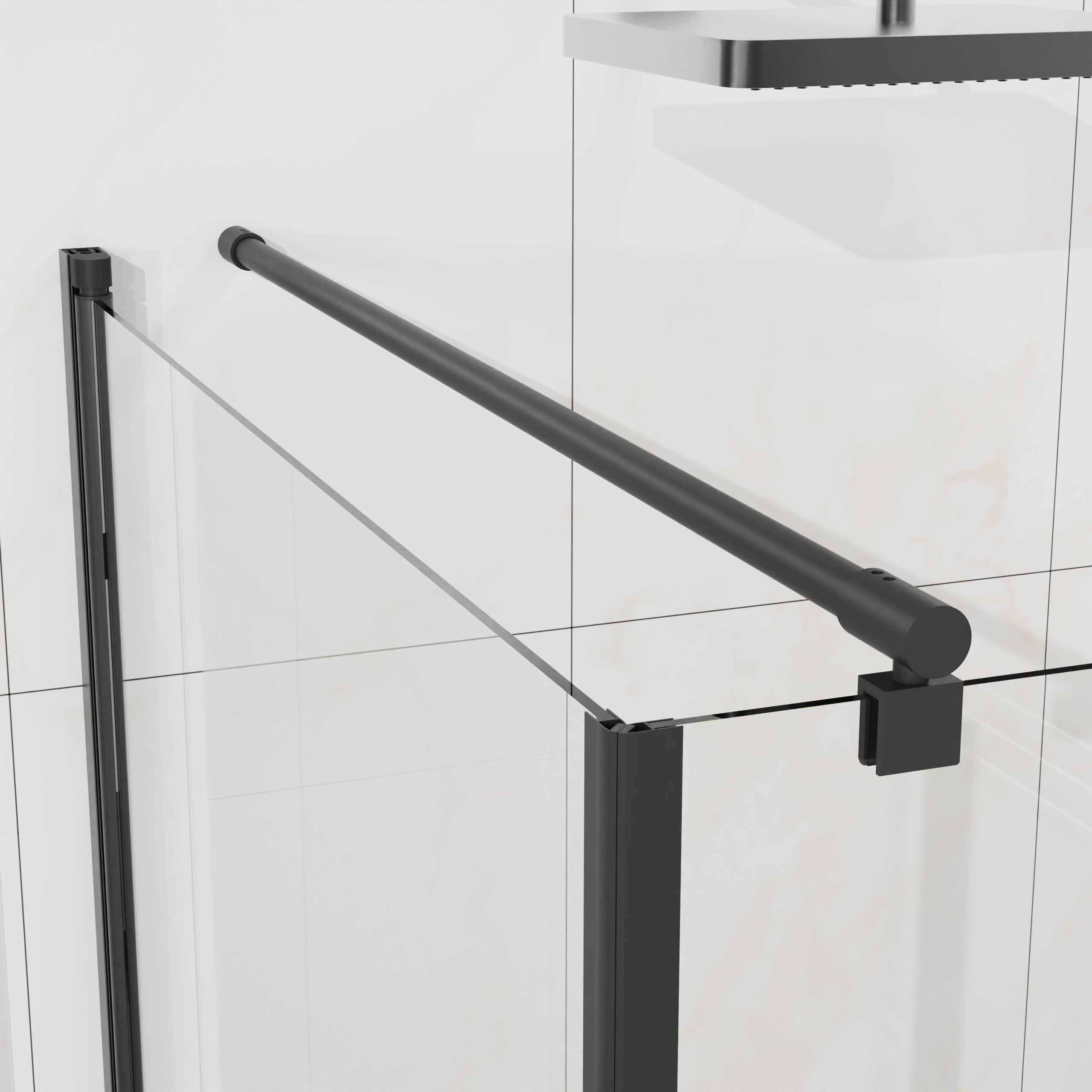 Corner frameless shower enclosure 36 in. clear glass installed view