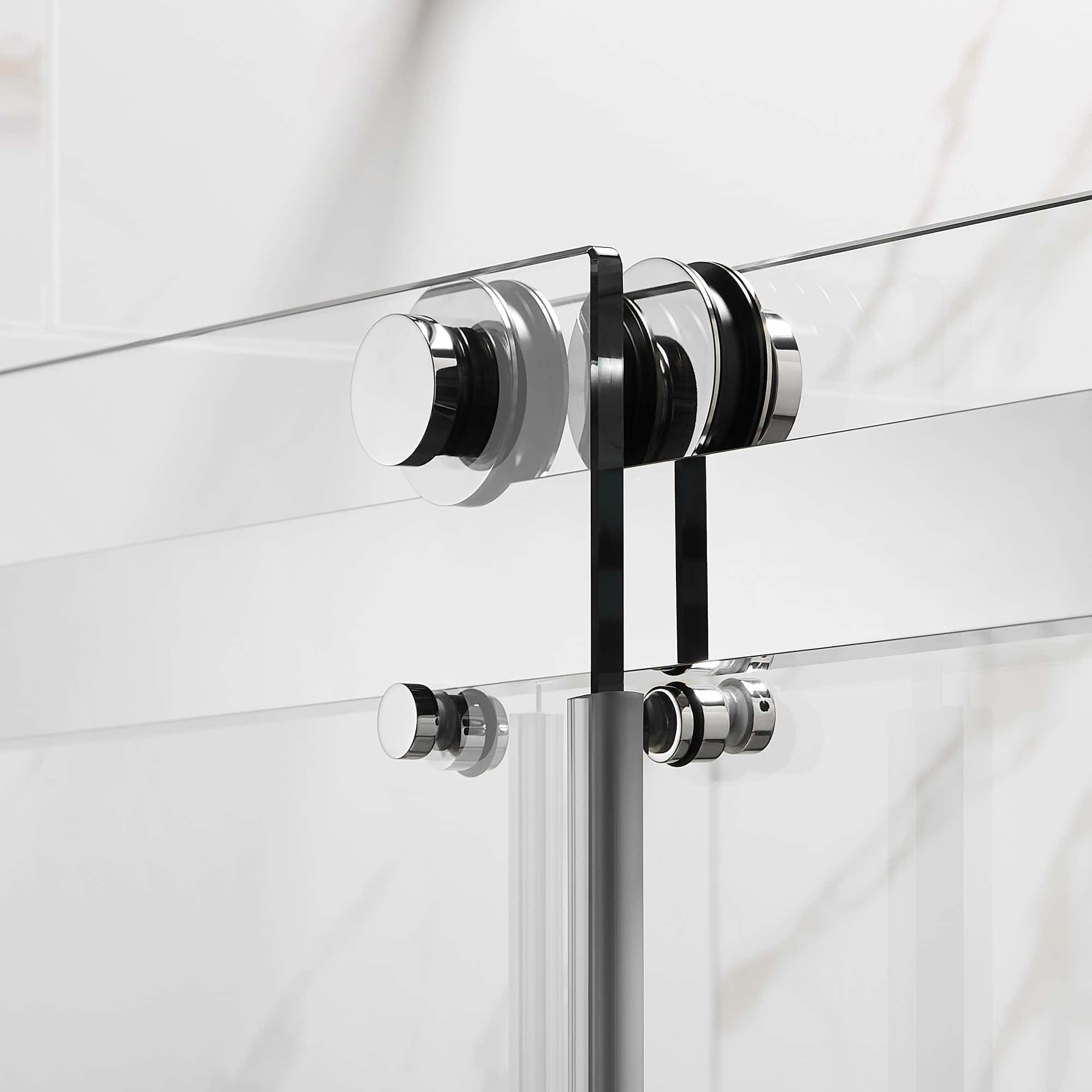 56" - 60"W x 76"H Frameless Double Sliding Shower Door, 3/8"(10mm) Clear Tempered Glass, Glass Door For Bathroom, Chrome Finish