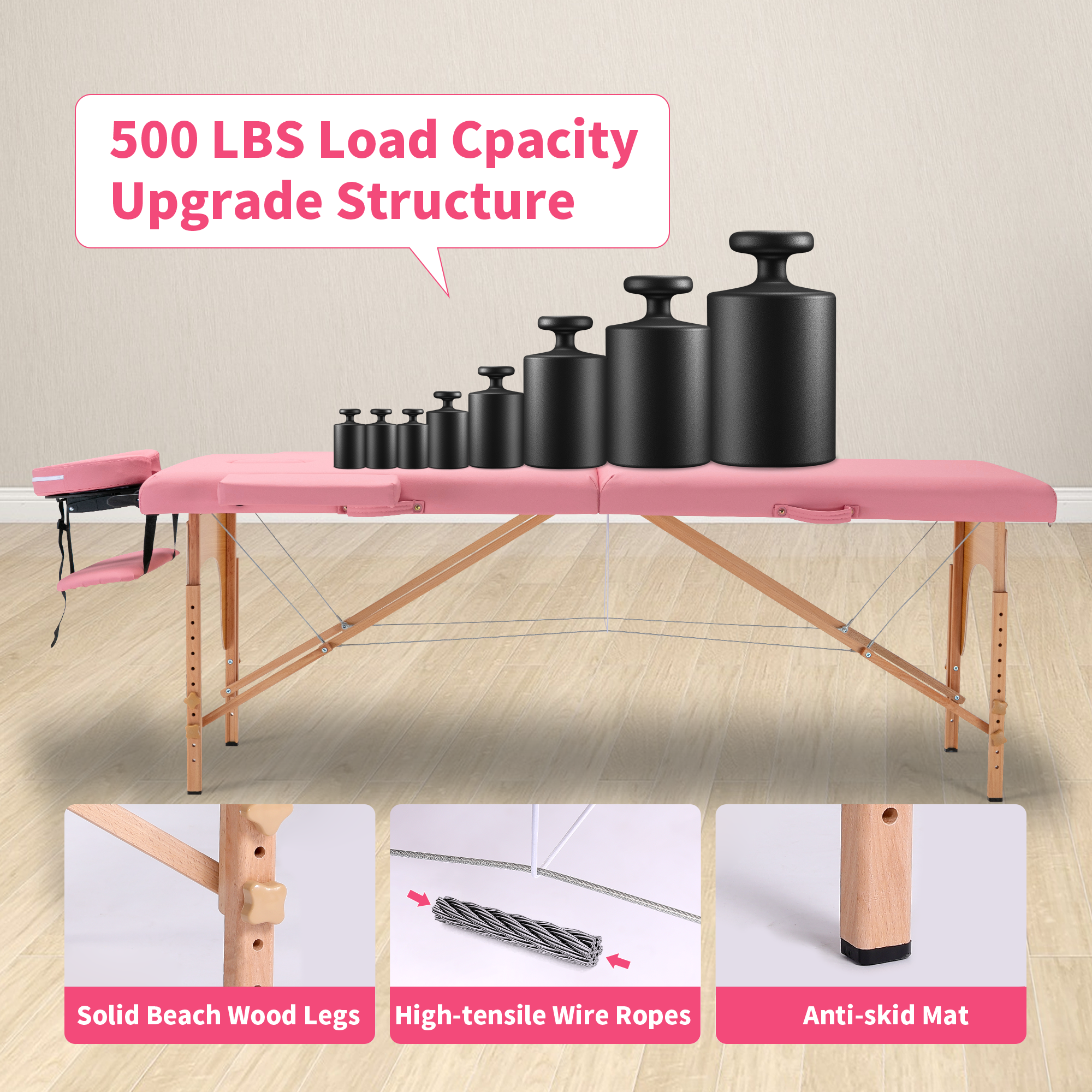 Massage Table Portable Massage Bed Lash Bed with Carrying Case SPA Table Height Adjustable, Salon Bed Face Cradle Bed