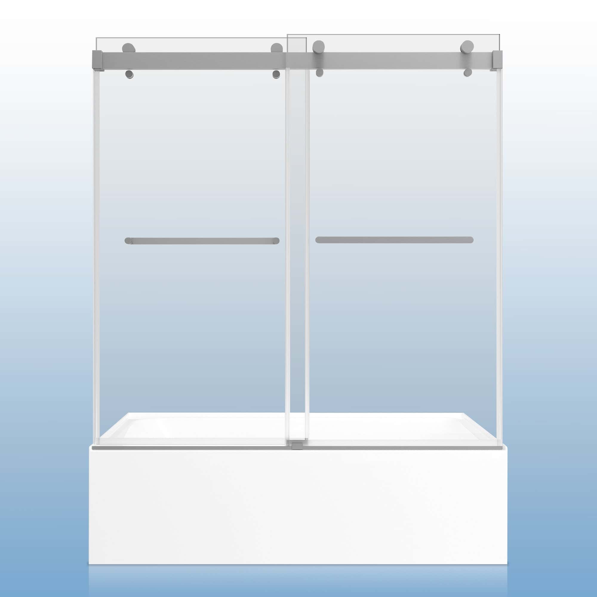 56-60"W × 66"H Double Sliding Frameless Bathtub Door With 3/8 inches (10mm) Clear Tempered Glass, Brushed Nickel Finish