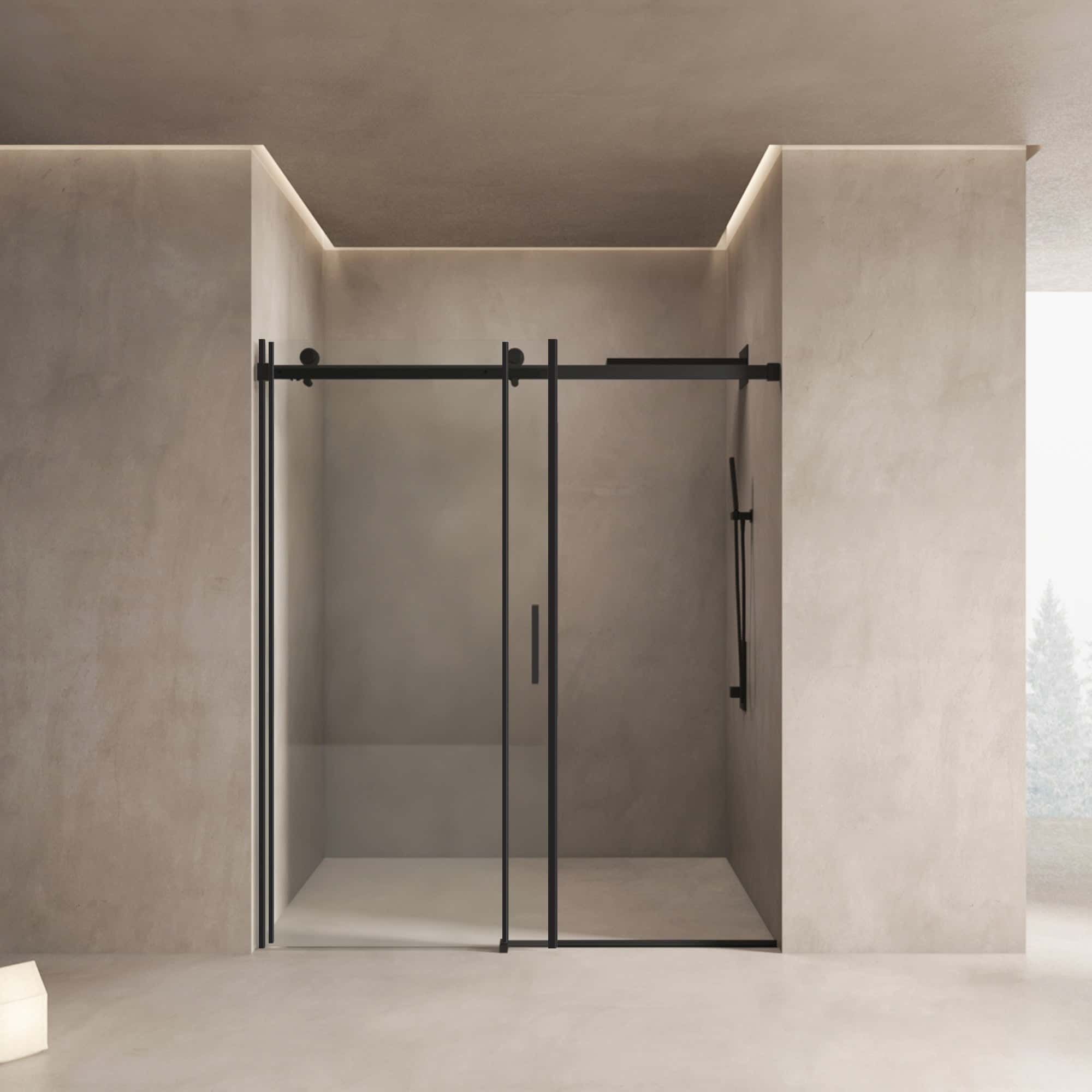 56"-60"W x 70"H Frameless Shower Door, Sliding Shower Door, with Premium 5/16"(8mm) Thick Tempered Glass Shower Enclosure,Double Side Easy Clean Coat,Matte Black Finished With Buffer