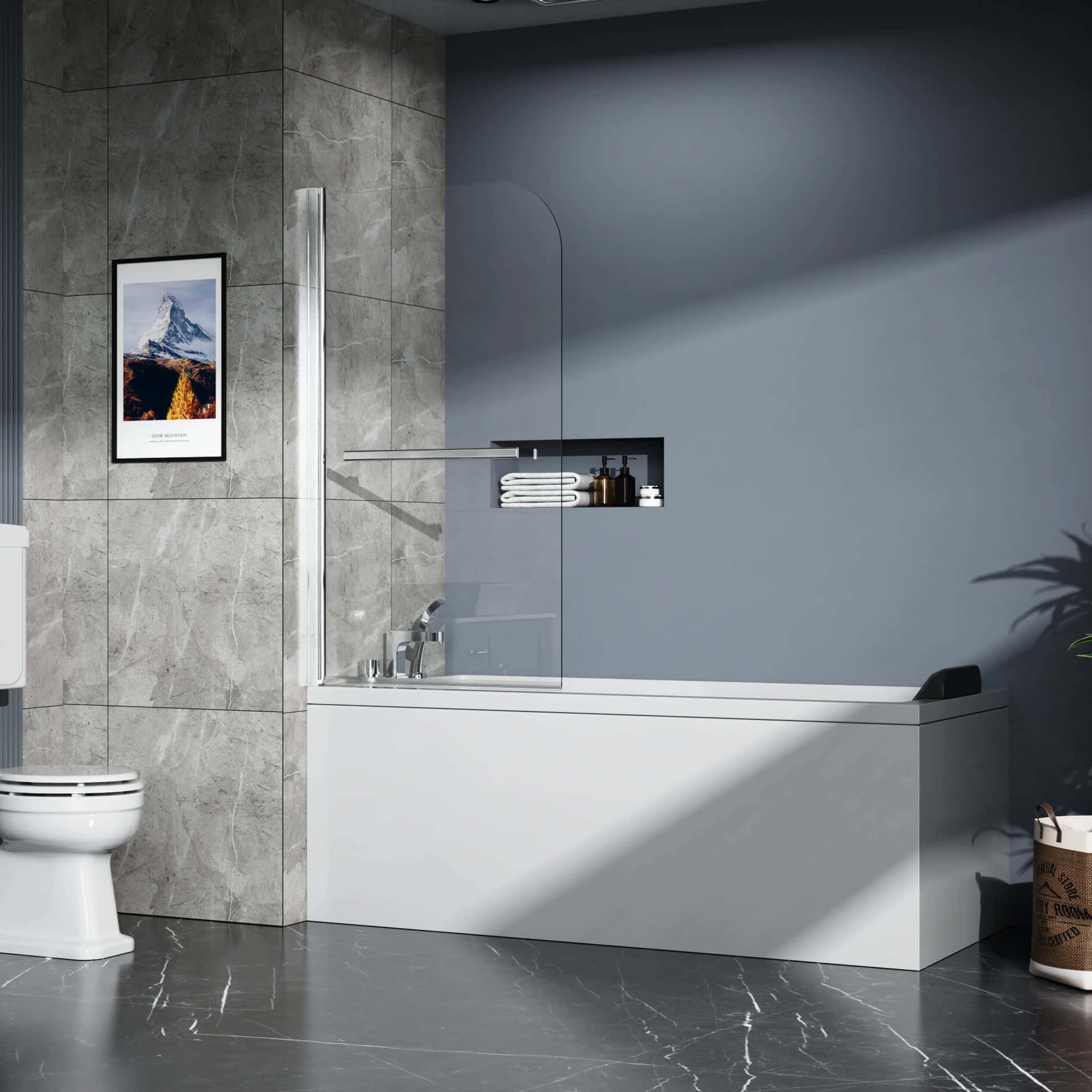 Goodyo 31"W X 55"H Bathtub Screen Frameless Shower Door Tempered Glass Shower Panel