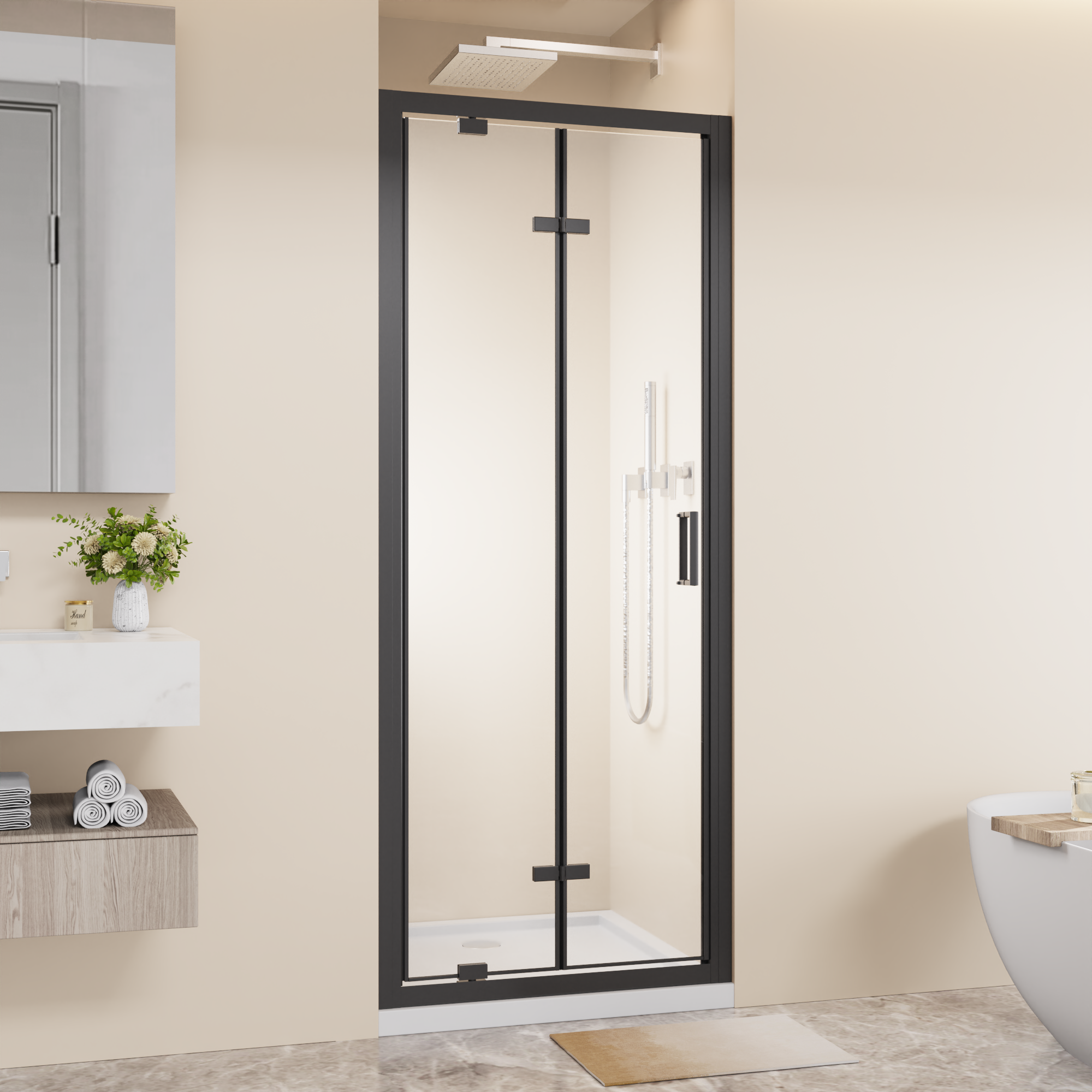 30-32 x 72 in Bifold Pivot Shower Door - 30 x 72 in / Matte Black view 4