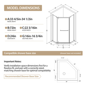 36 x 36 x 72 in Neo-Angle Shower Door - 36 x 36 x 72 in / Clear Glass / Black view 3