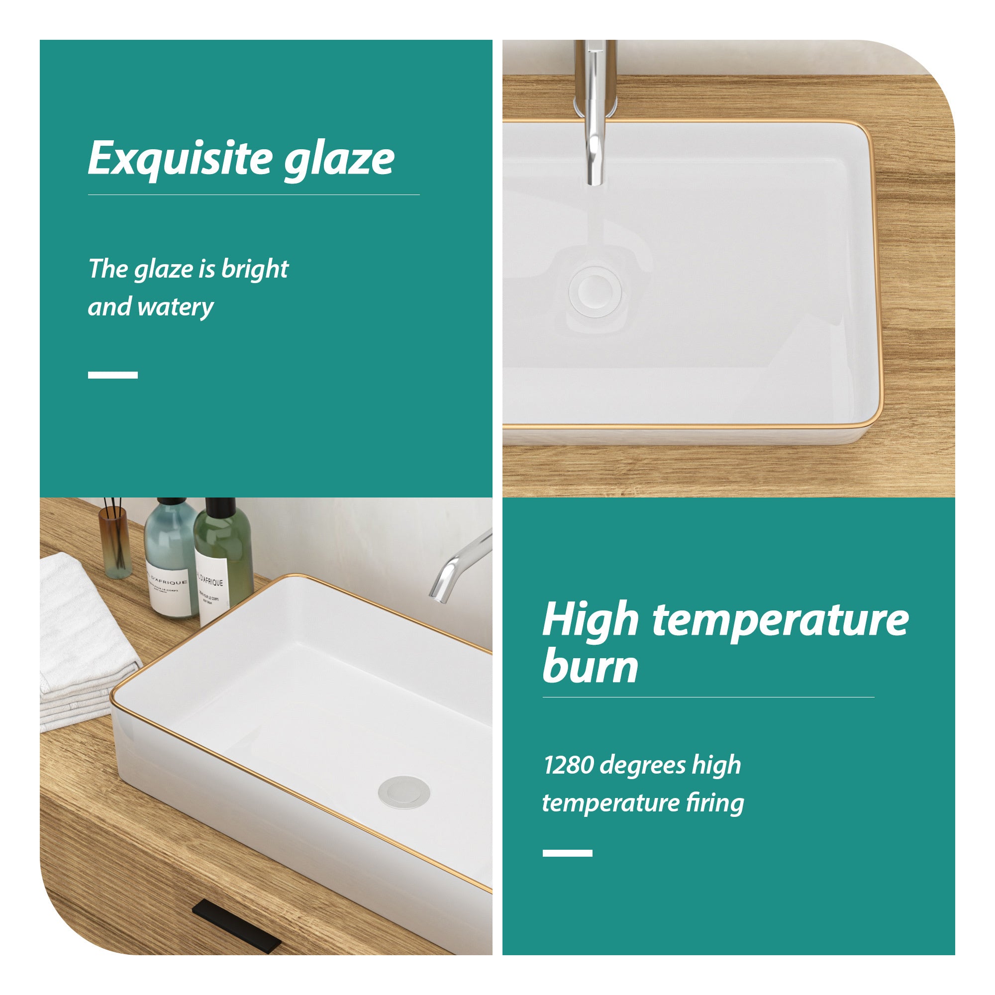 24x14 Inch White Ceramic Rectangular Vessel Bathroom Sink