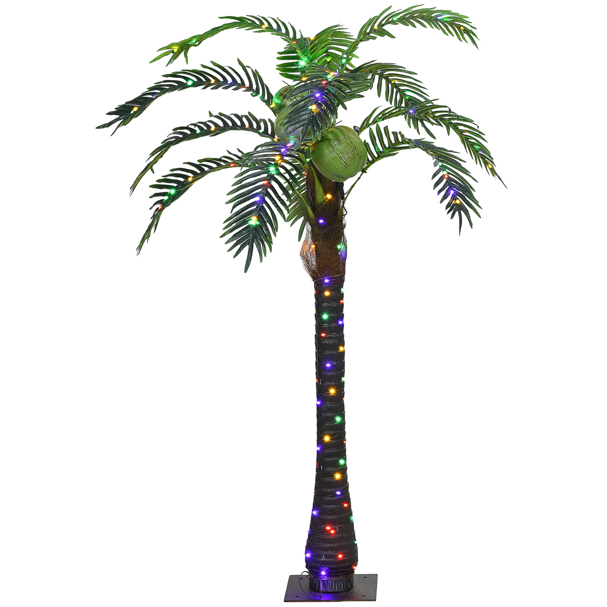Outsunny 5' Artificial Lighted Palm Tree with 3 Coconuts, 200 LED Light, Color Changing Light Up Tropical Palm Tree with Remote for Indoor, Outdoor, Pool, Party Décor