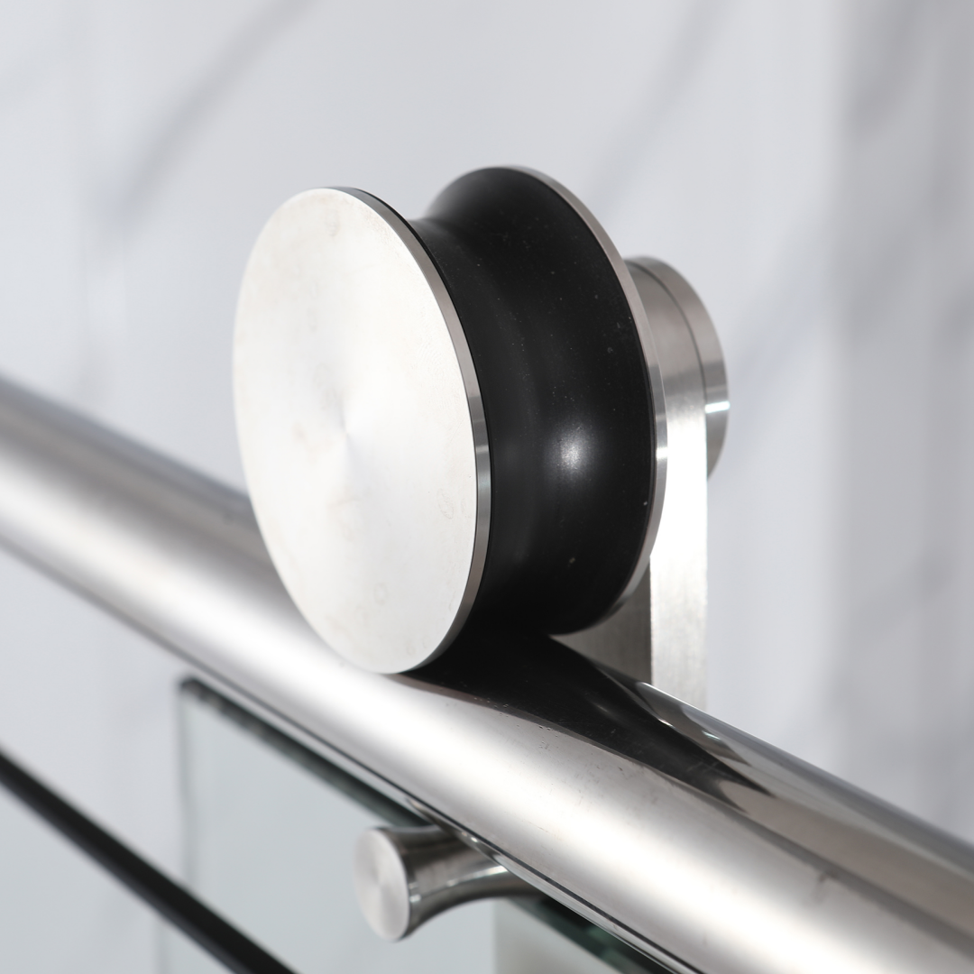 56-60 in. W x 76 in. H Frameless Shower Door, Single Sliding 5/16" (8mm) Clear Tempered Glass Shower Door with Explosion-Proof Film, Stainless Steel Hardware, Brushed Nickel 24D210-60BN-COMBO