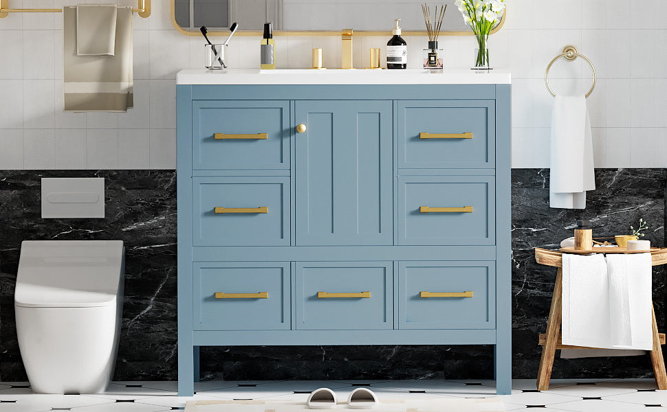 36'' Bathroom Vanity with Resin Sink Combo, Solid Wood Frame Bathroom Storage Cabinet, Freestanding Vanity Set with 5 Drawers& Soft Closing Doors (Same as N710S136002M)