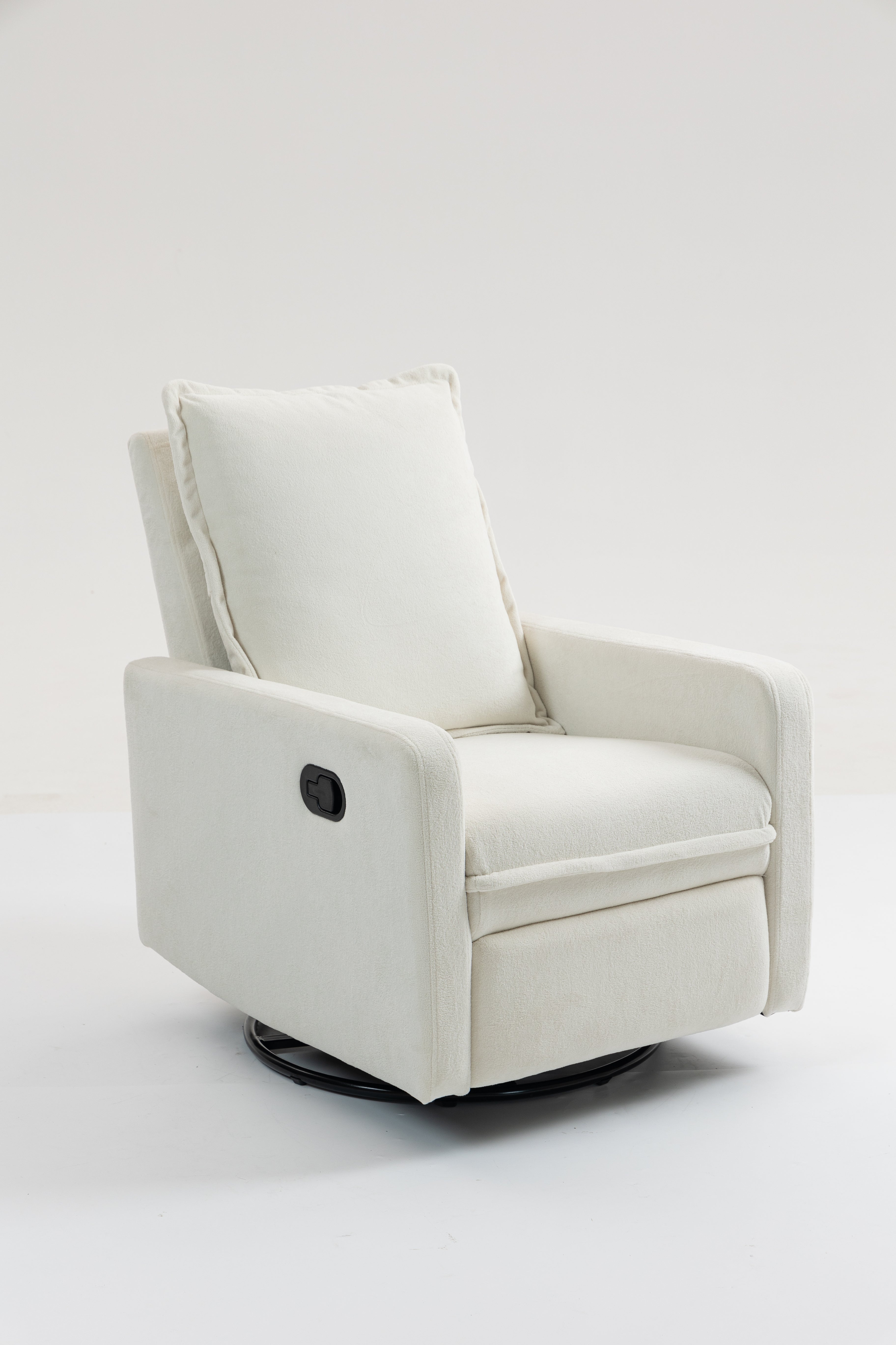 Short plush manual button armchair sofa in soft plush upholstery, front view