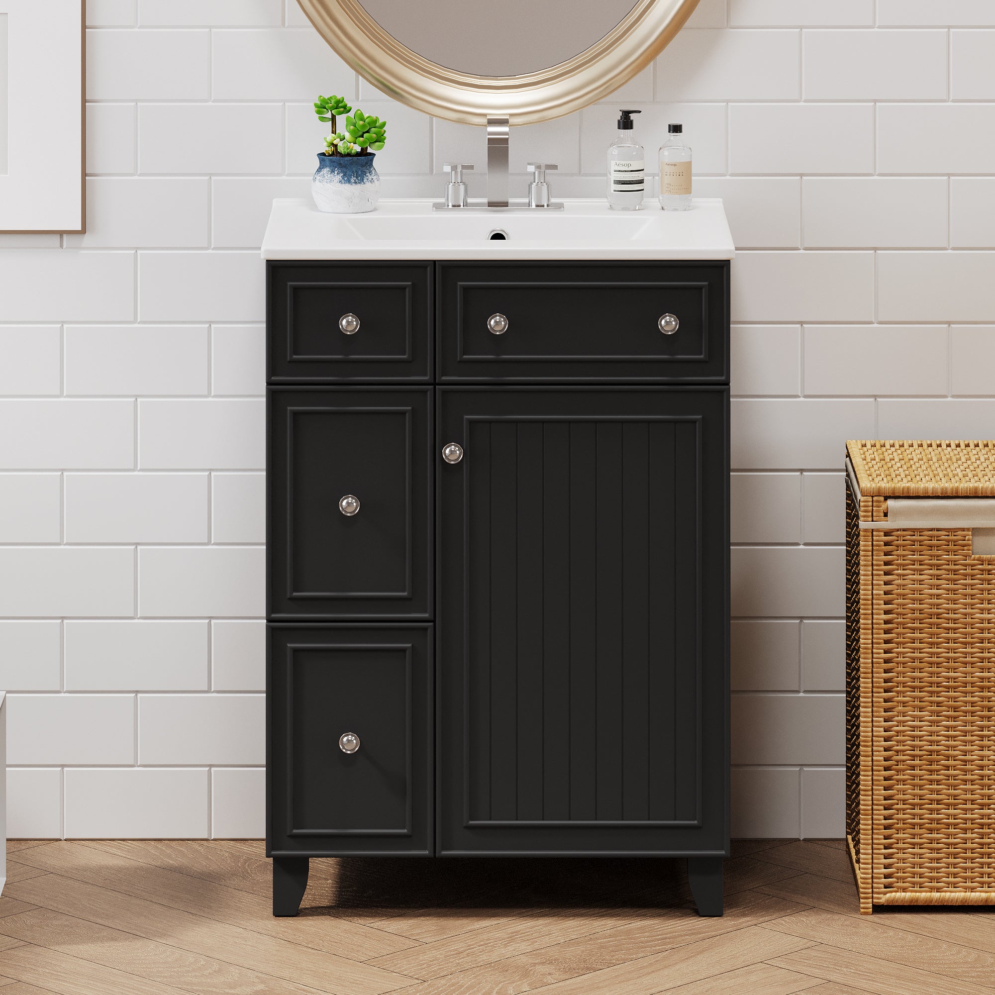 24-inch bathroom vanity cabinet with 1 door, side detail