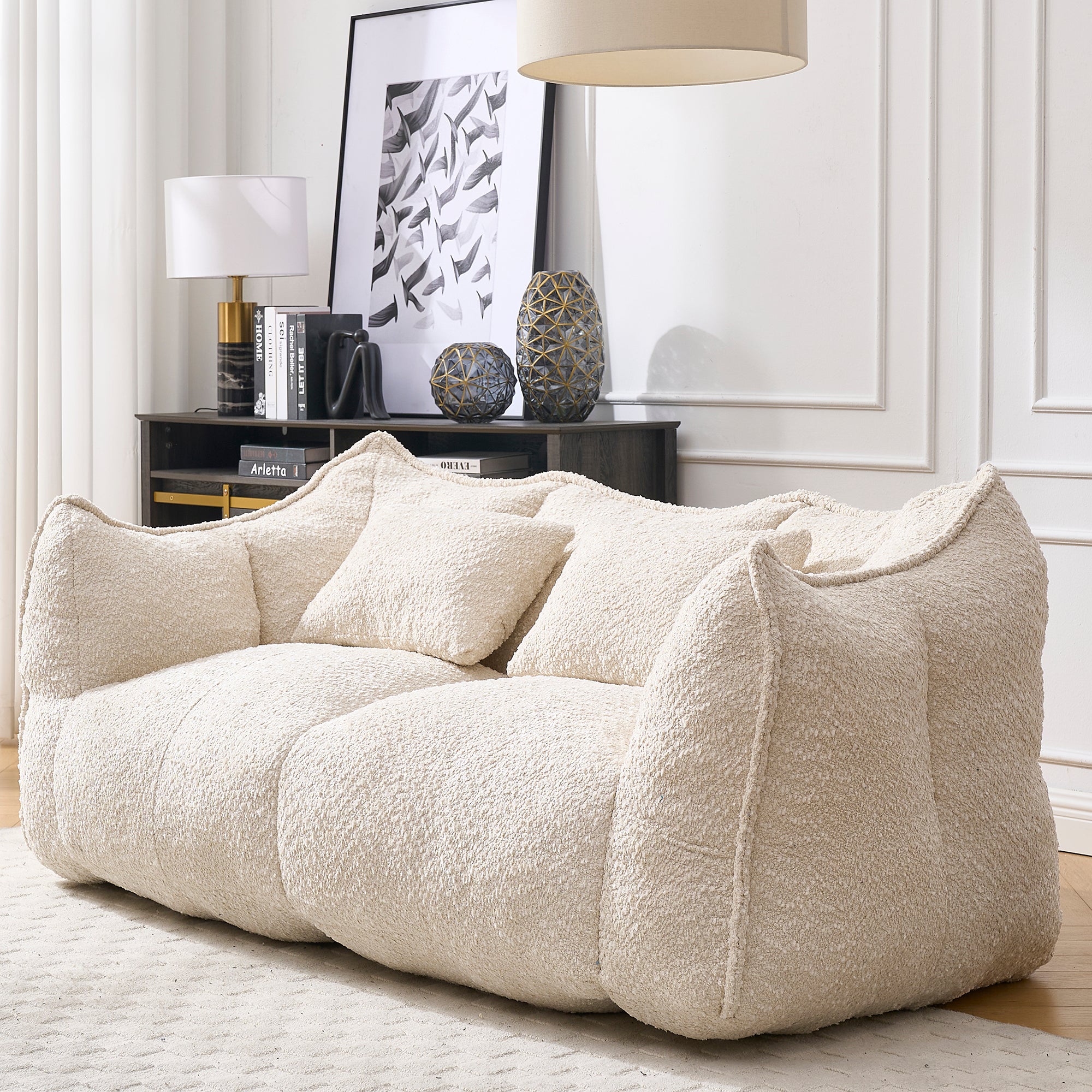 Two-person beanbag lounge chair with high-resilience foam, side view