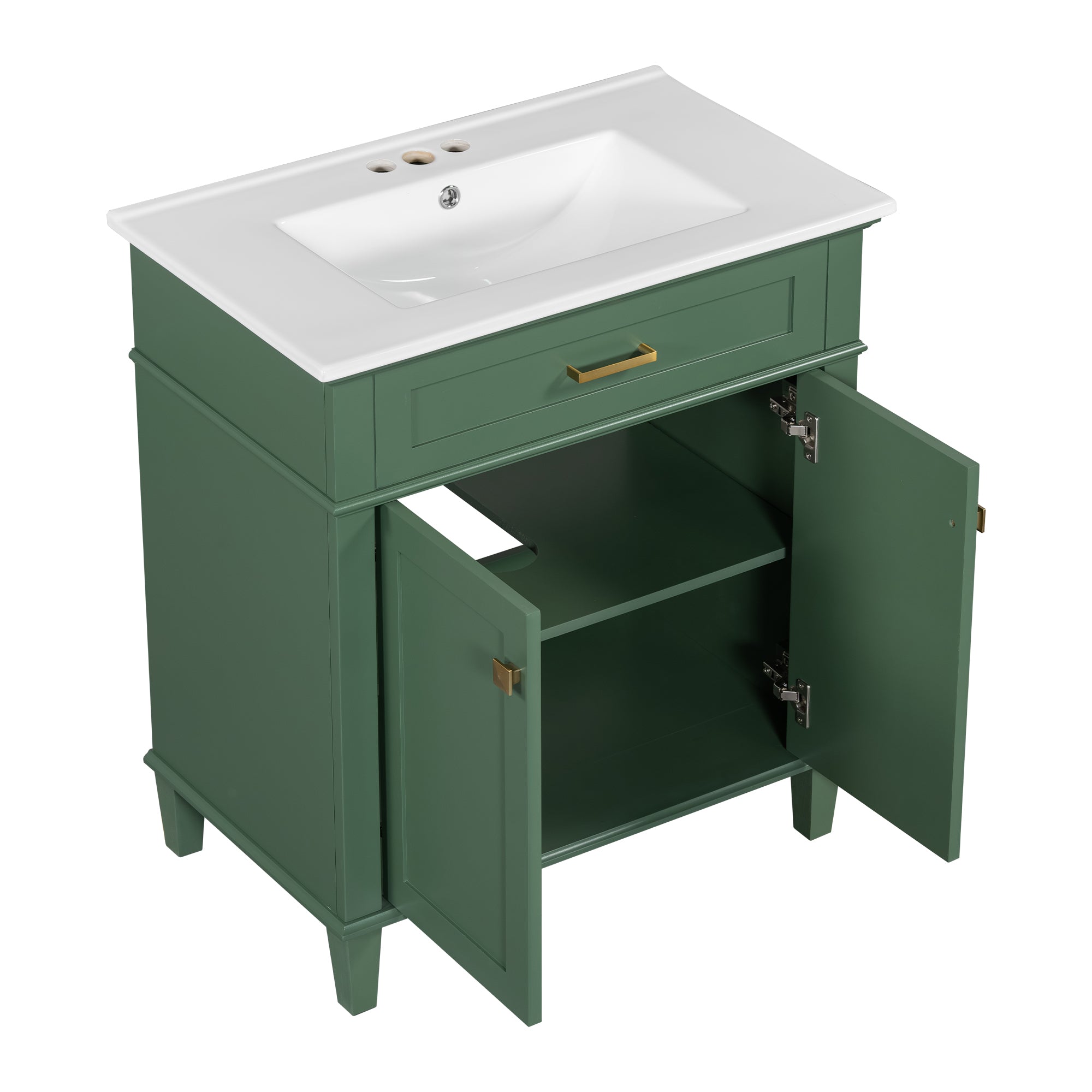 30-inch bathroom vanity with ceramic basin,  soft close door and adjustable shelves