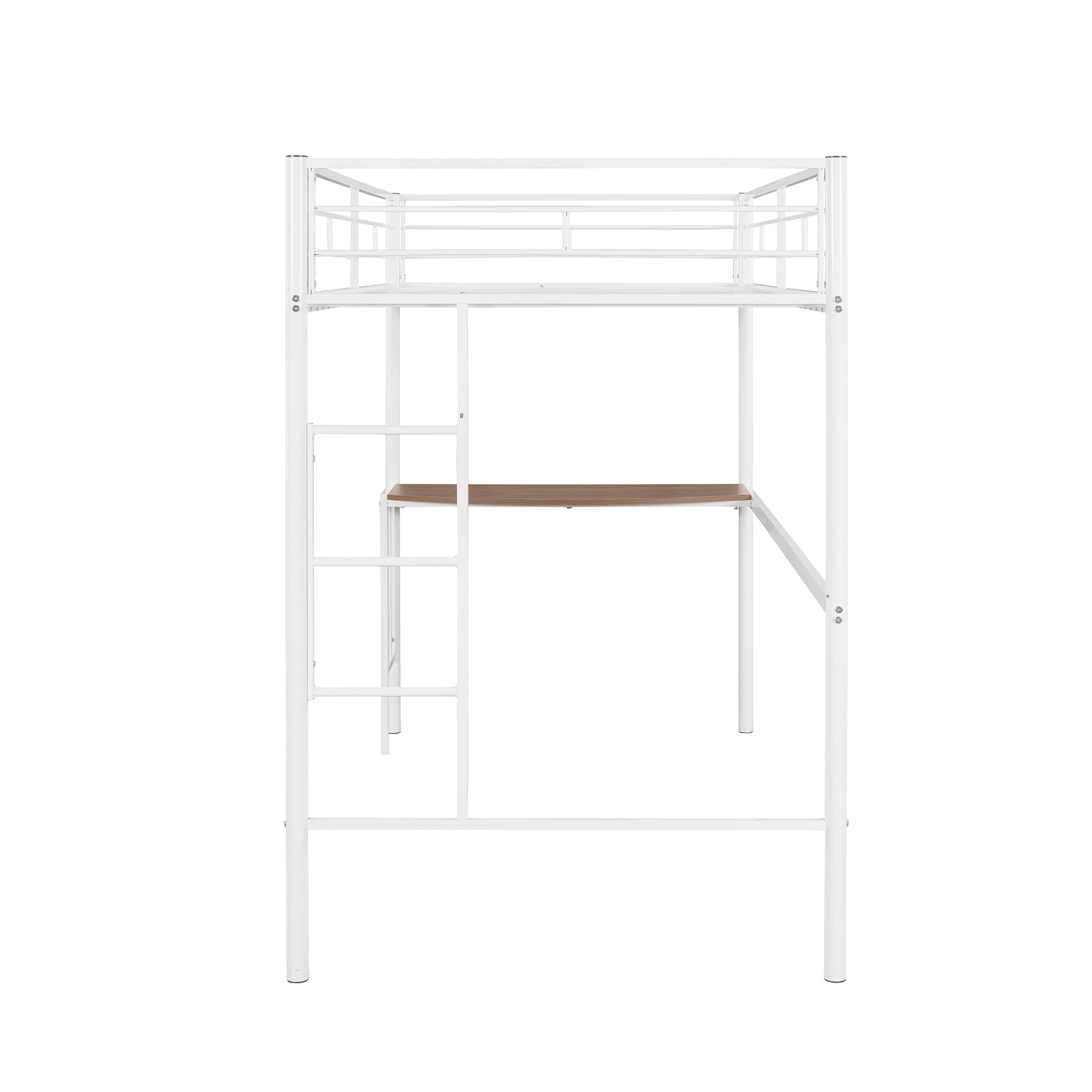 Twin Over Full Metal Bunk Bed with Desk, Ladder and Quality Slats for Bedroom, Metallic  White(OLD SKU :LP000092AAK)
