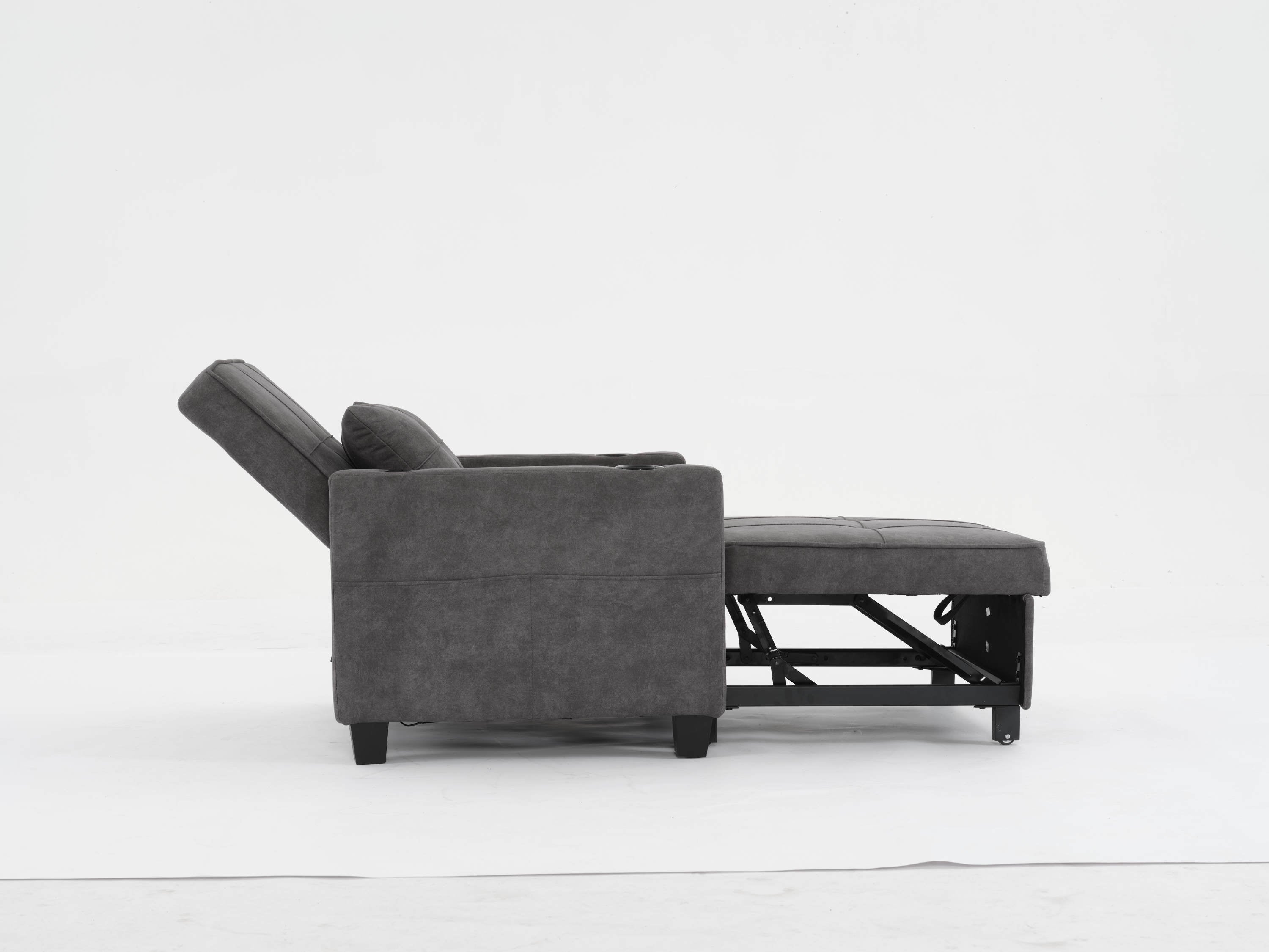 Futon Chair Bed Convertible Chair 3-in-1 Pull Out Sleeper Chair Beds with USB Ports,Wear-resistant and Anti-scratch, Armchair Bed Sleeper for Living Room (Dark Grey Scratch Cloth)