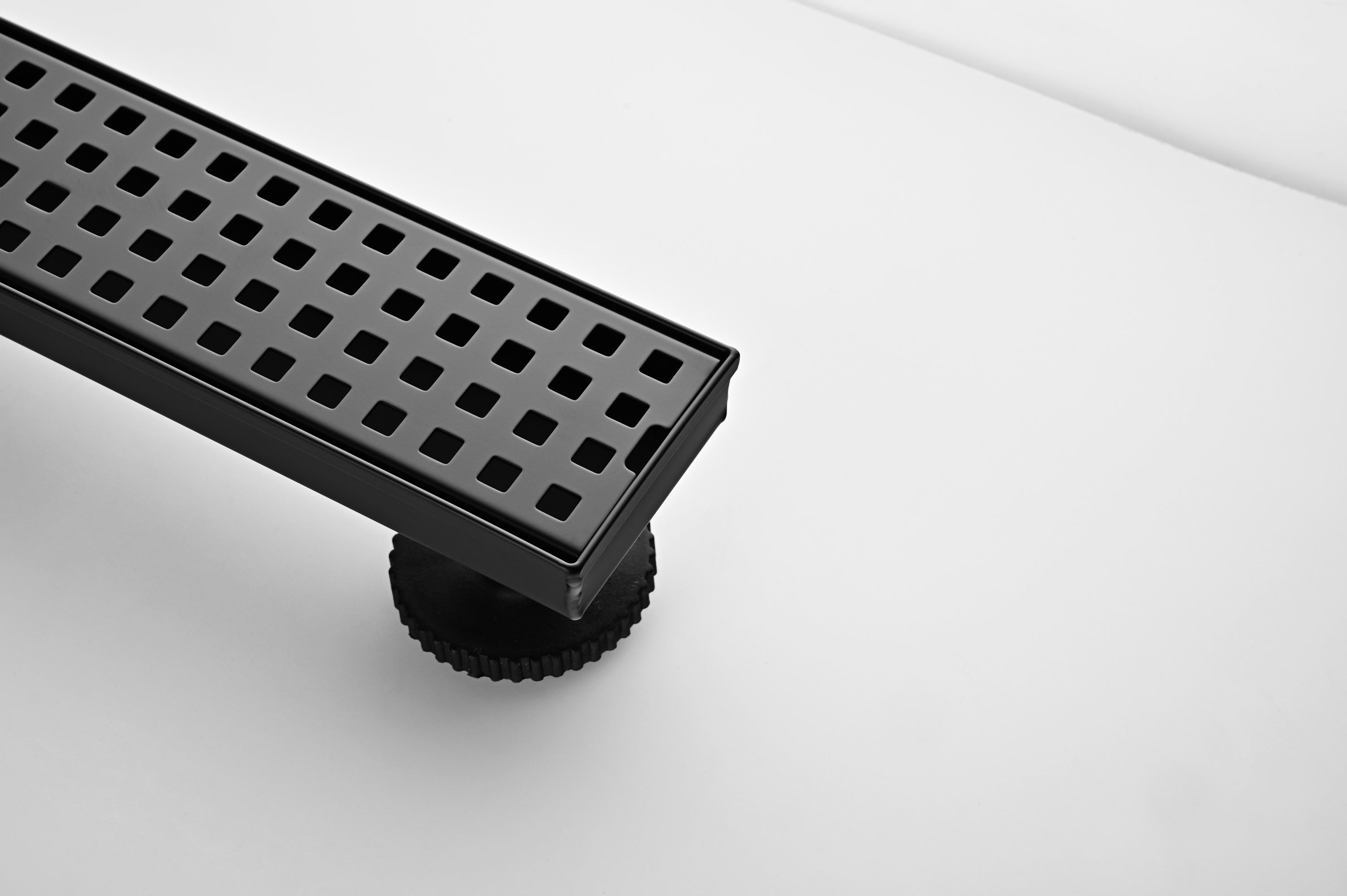 24 Inches Linear Shower Drain with Removable Quadrato Pattern Grate, 304 Stainless Shower Drain Included Hair Strainer and Leveling Feet, Flange