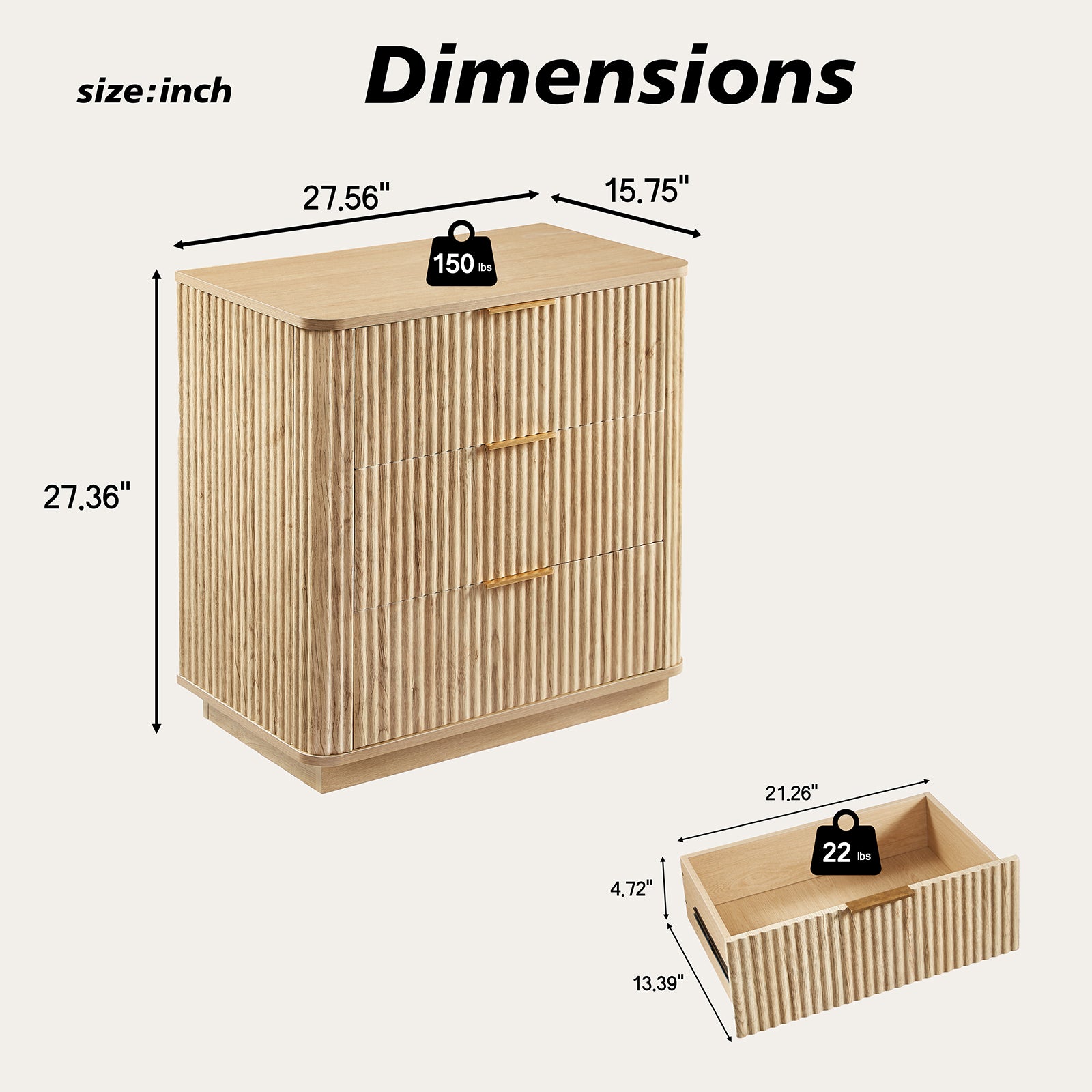 Oak 27.6 inch modern chest of drawers styled in bedroom setting