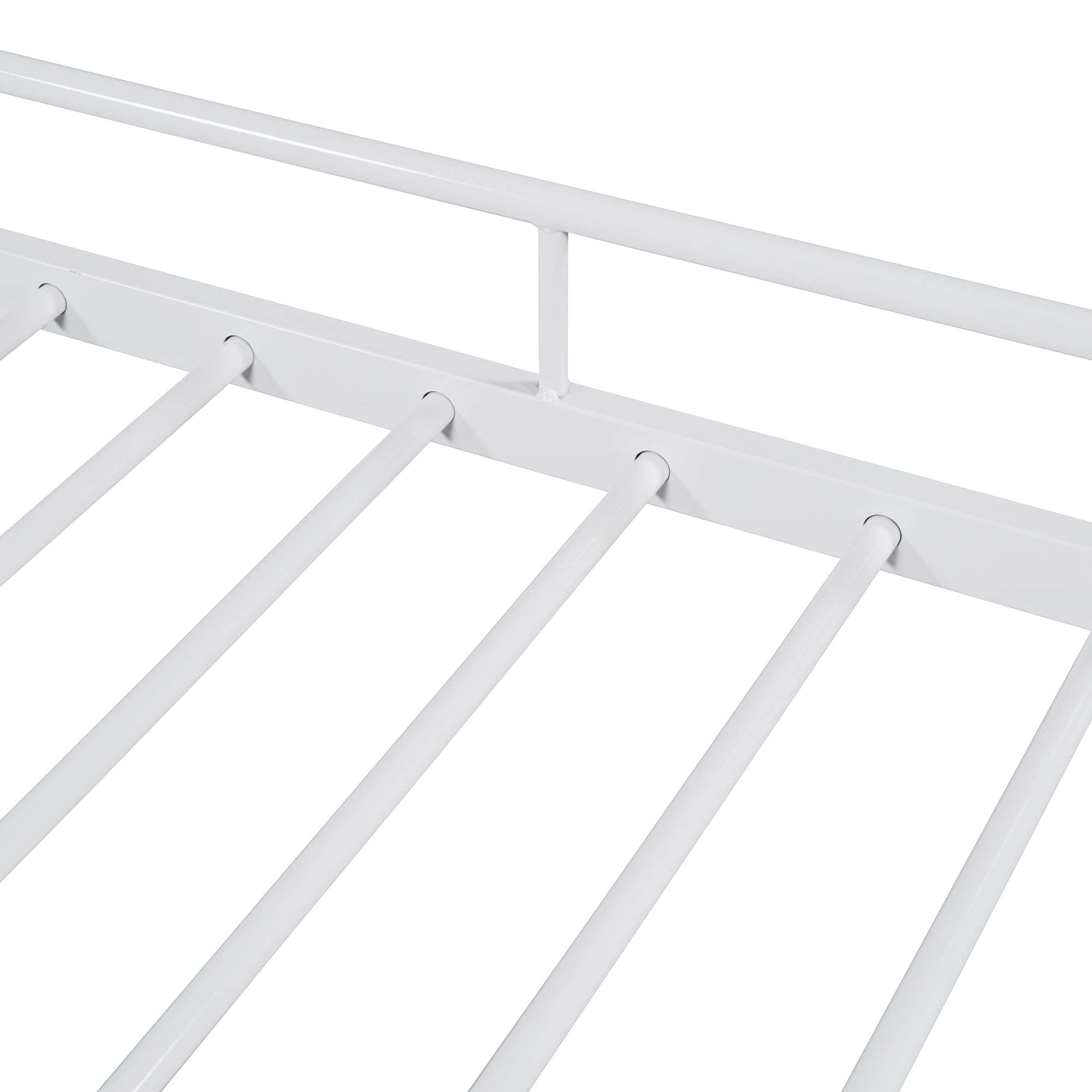 Full Size Metal Daybed with Curved Handle Design and Twin Size Trundle, White