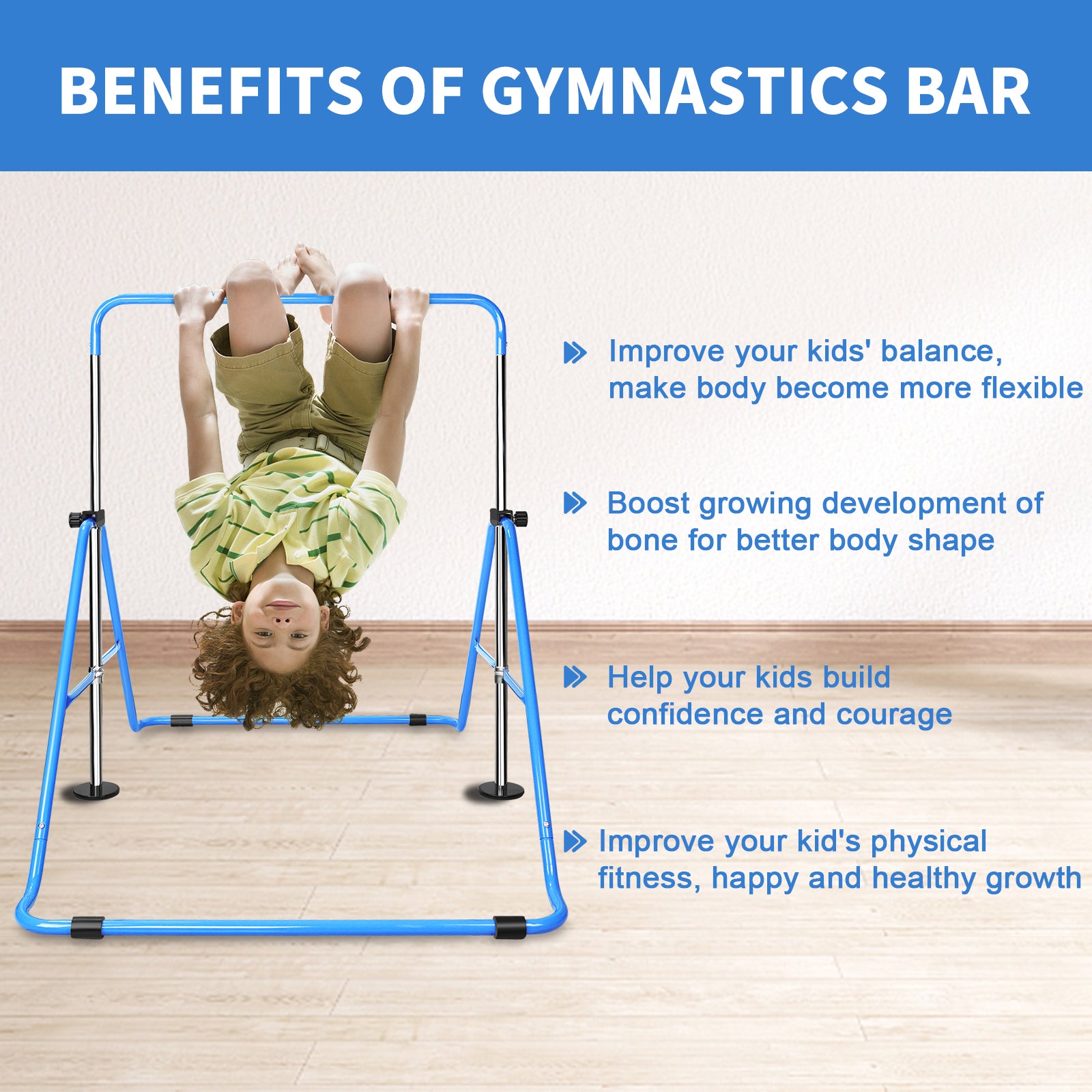 Multi-Functional Adjustable Height Children's Horizontal Gymnastic Bar With Bear Rings