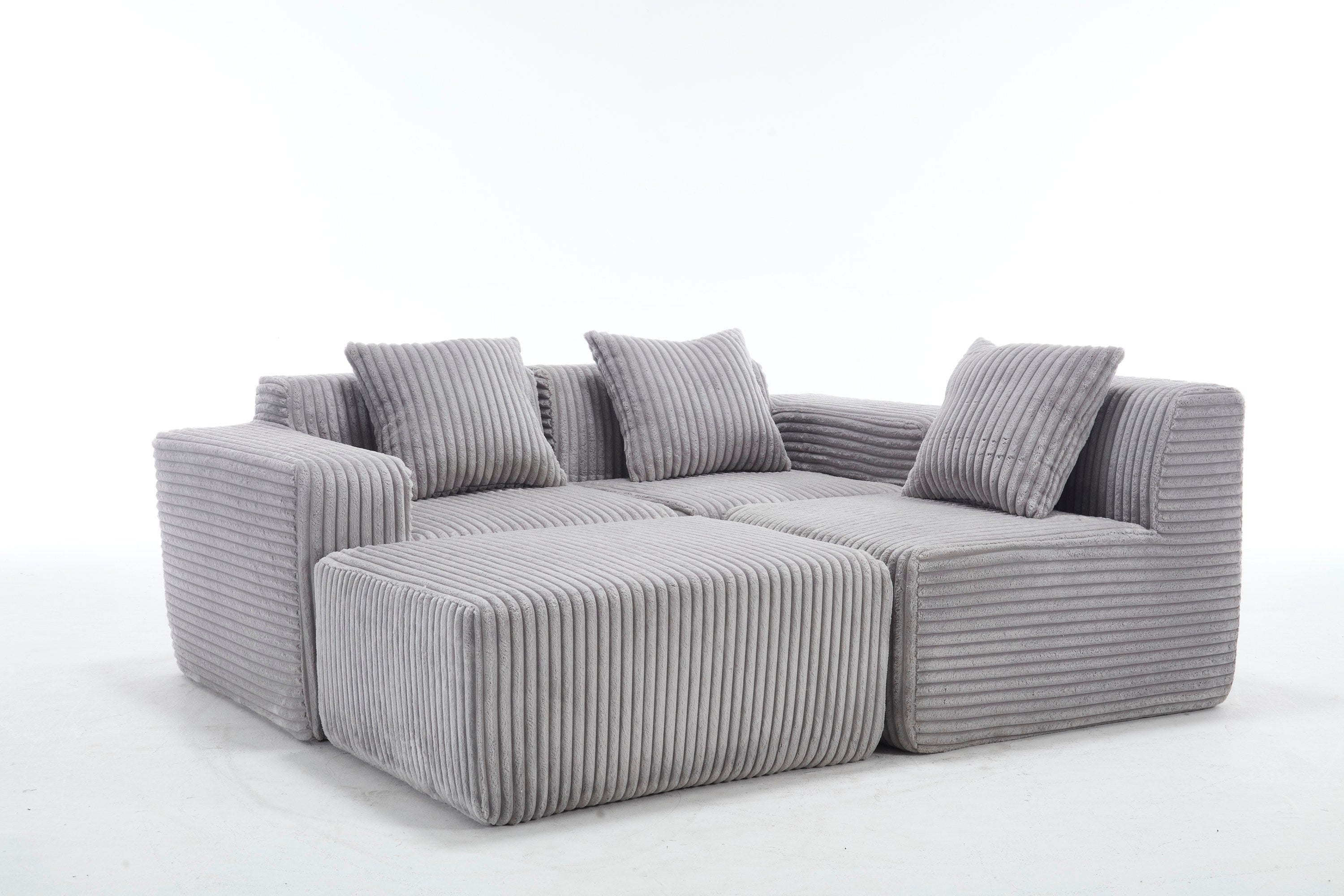 Modern Minimalist Modular Sectional Sofa,  L-Shape Upholstered Cloud Couch with Deep Seats, Right Facing Chaise for Living Room-Light Gray