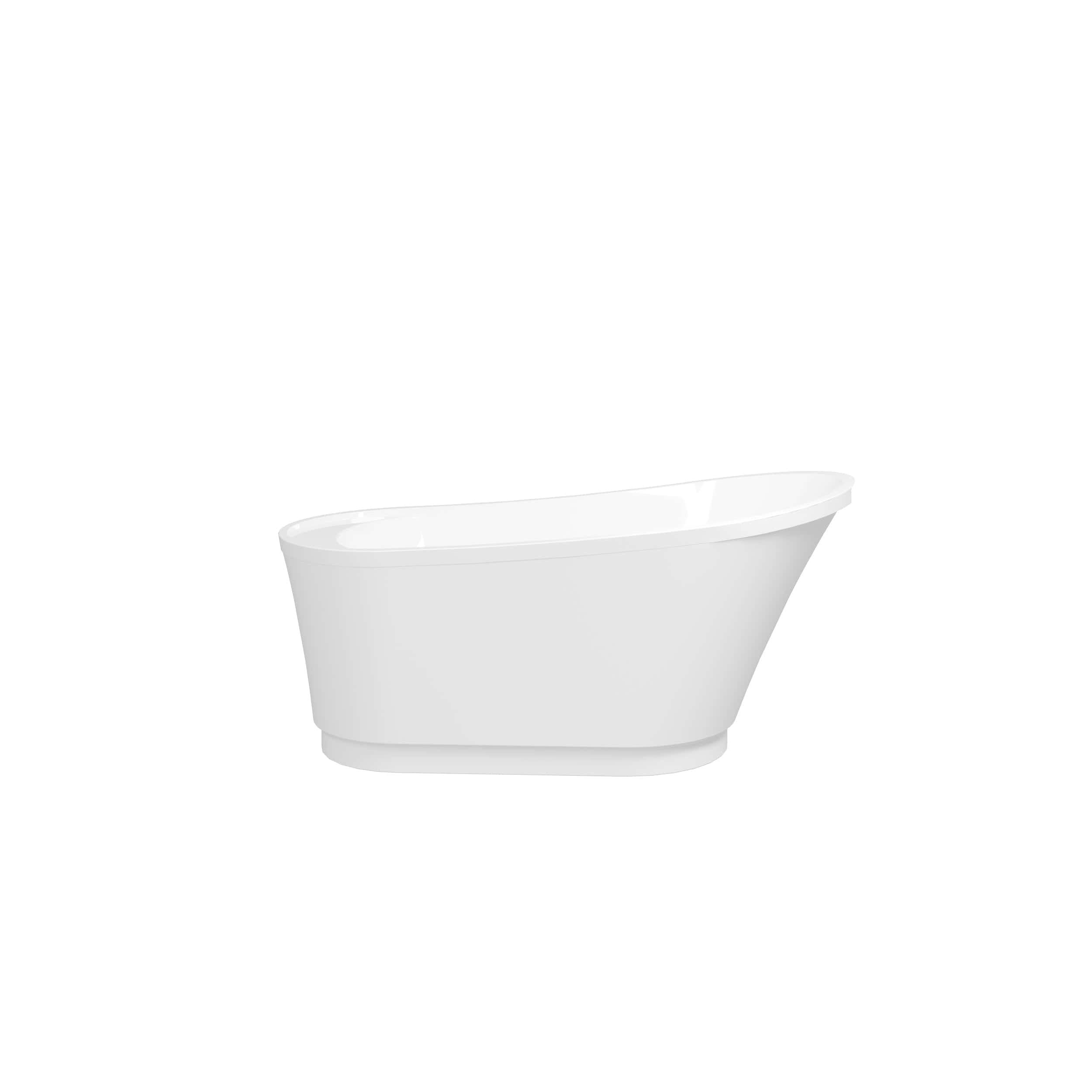 59" Acrylic Freestanding Bathtub, White Modern Stand Alone Soaking Bathtub, Brushed Nickel Drain and Minimalist Linear Design Overflow Included, cUPC Certified, 02568T-BN