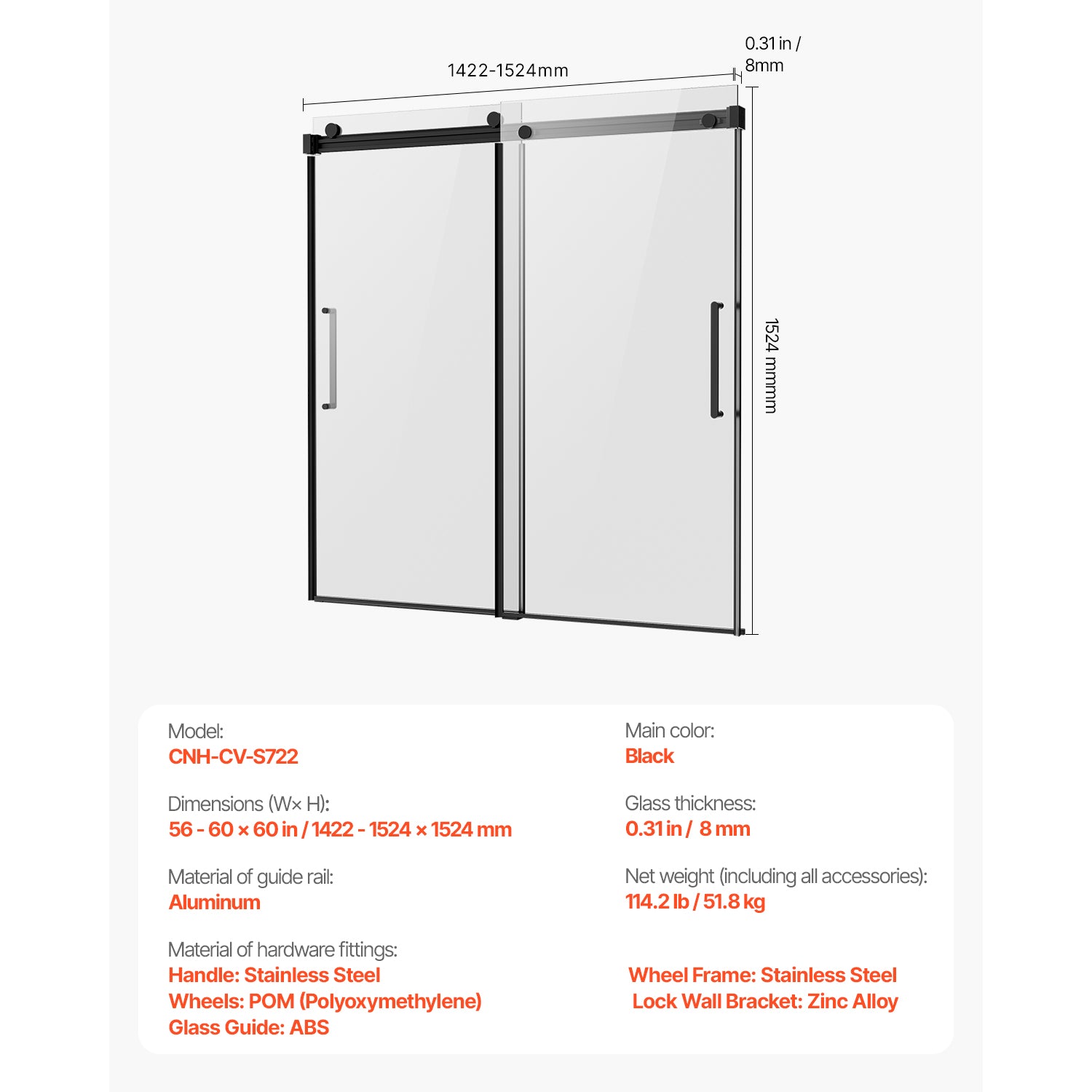 56-60 x 60 in Frameless Sliding Bathtub Door - Matte Black view 4