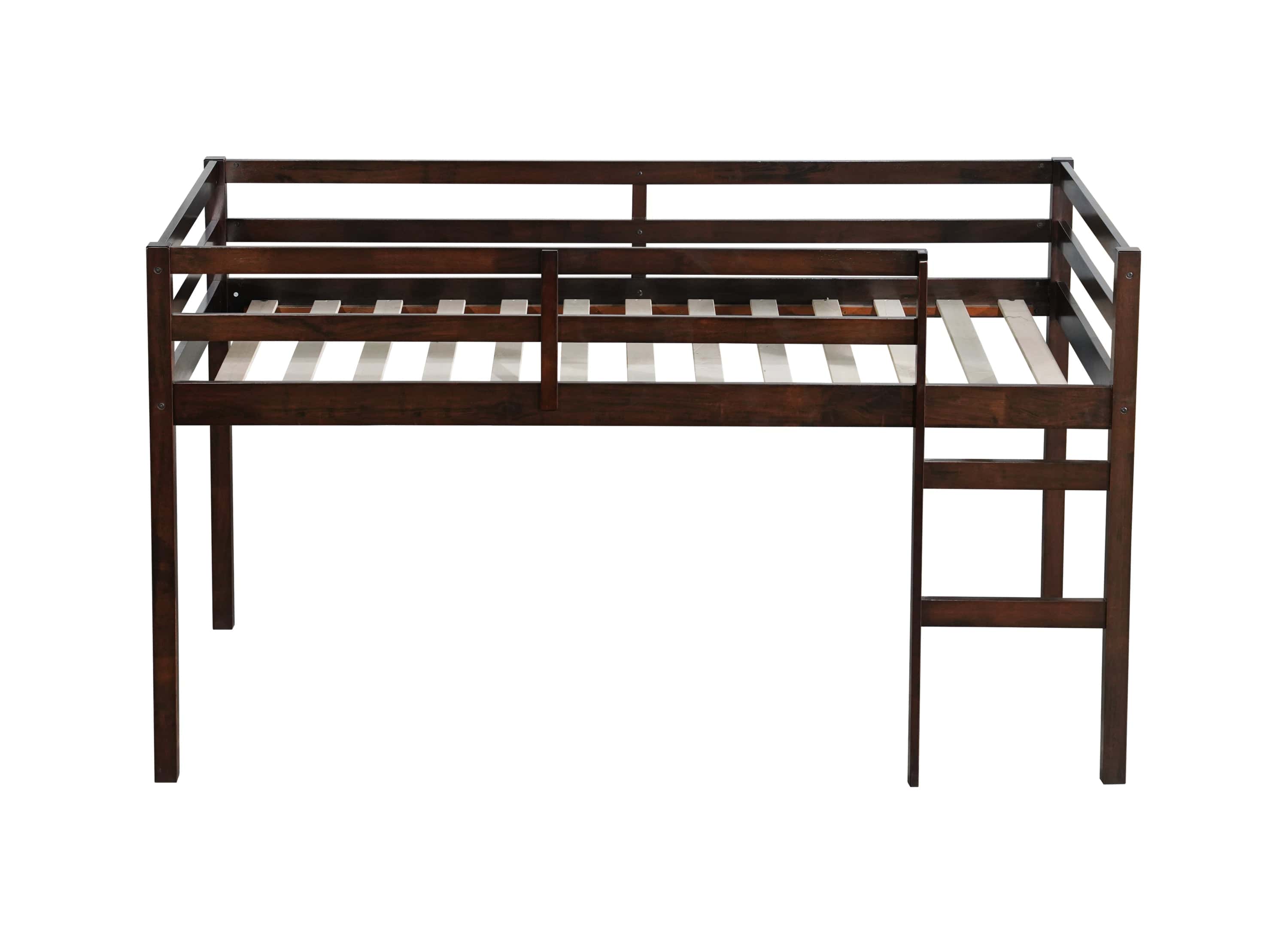 Solid Wooden, Rubber Wooden Twin Loft Bed with Ladder, Bed Platform of Strengthened Slats , Espresso