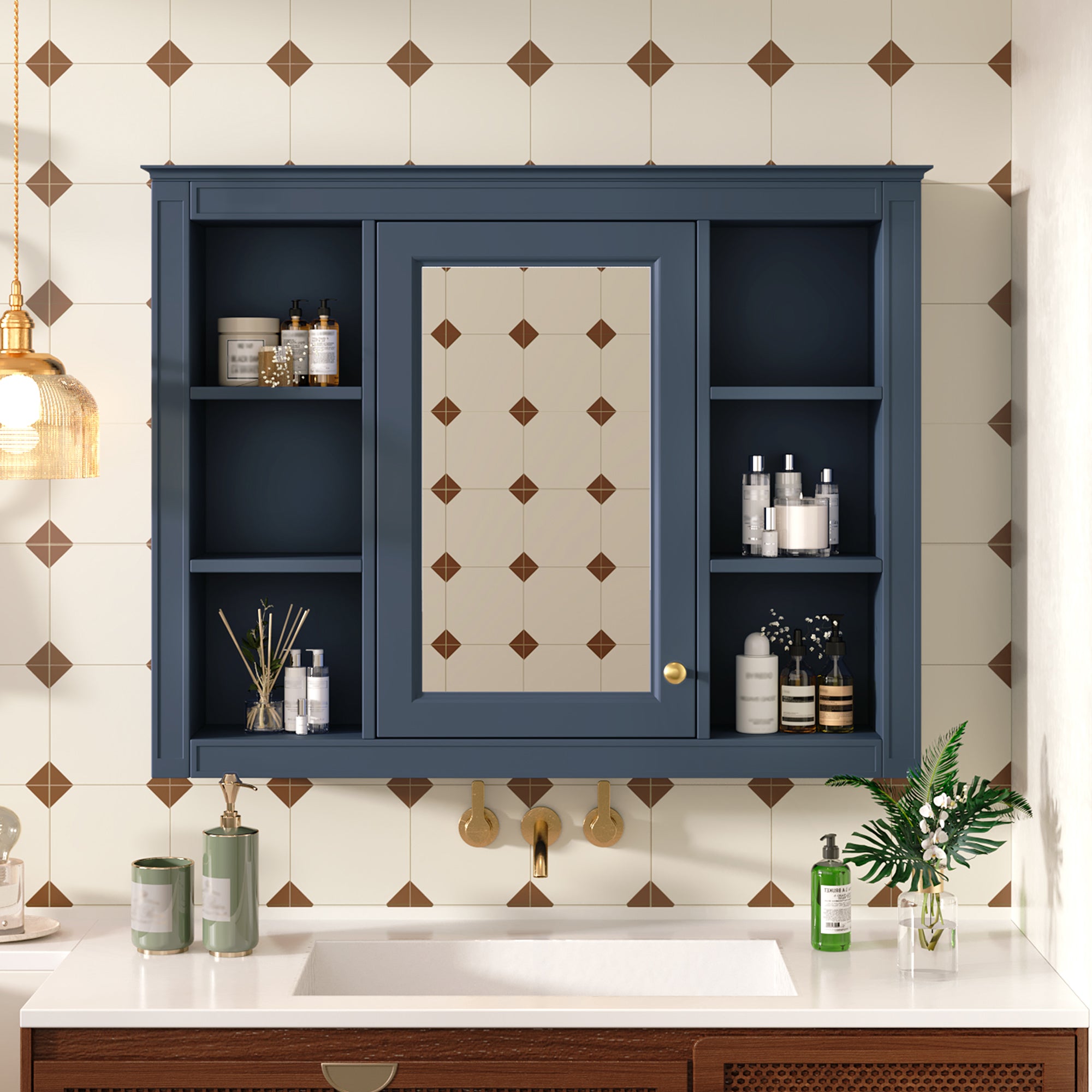 Modern 35'' x 28'' wall-mounted medicine cabinet with mirror front, main view