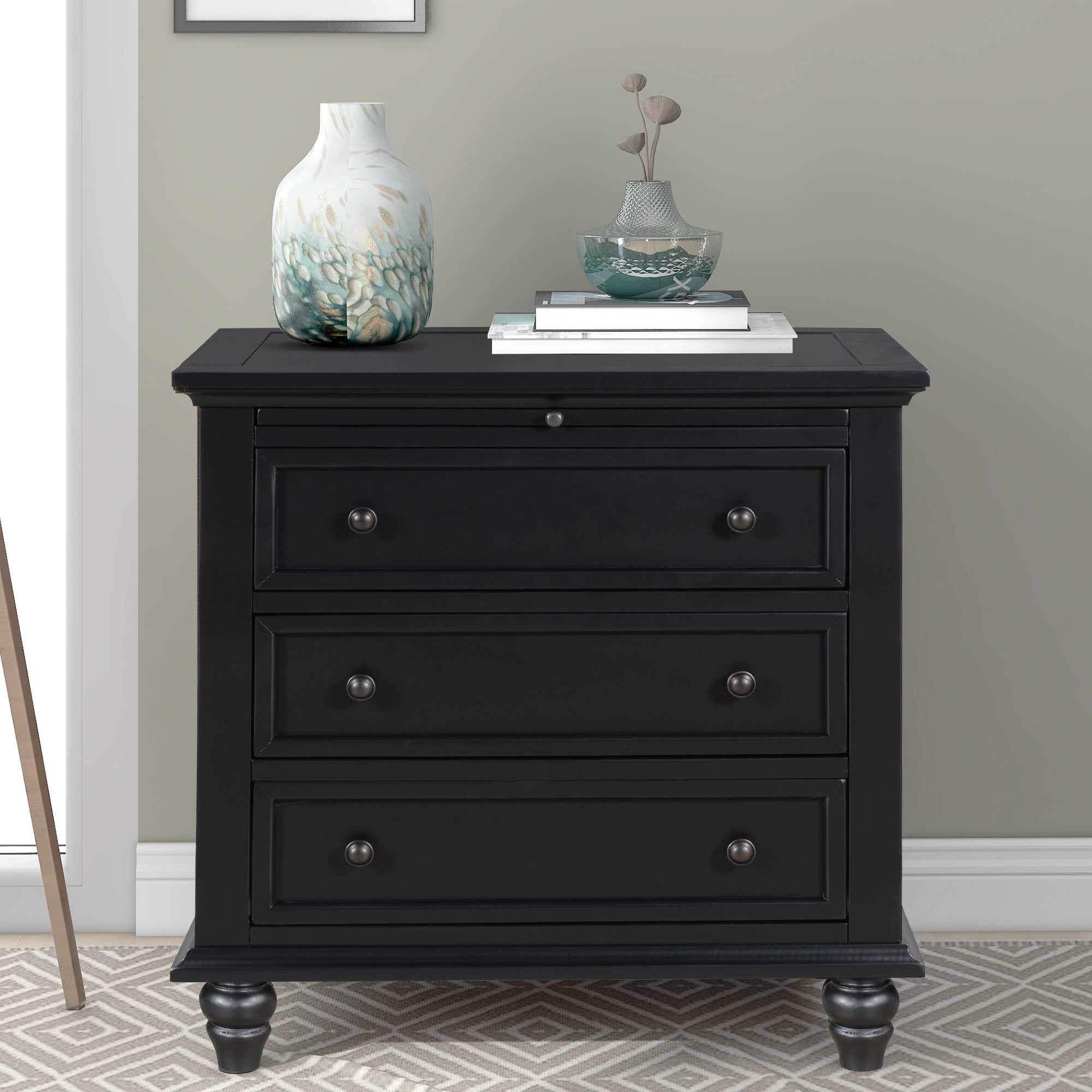 Painted minimalist nightstand 27.6 in with 3 drawers, front view
