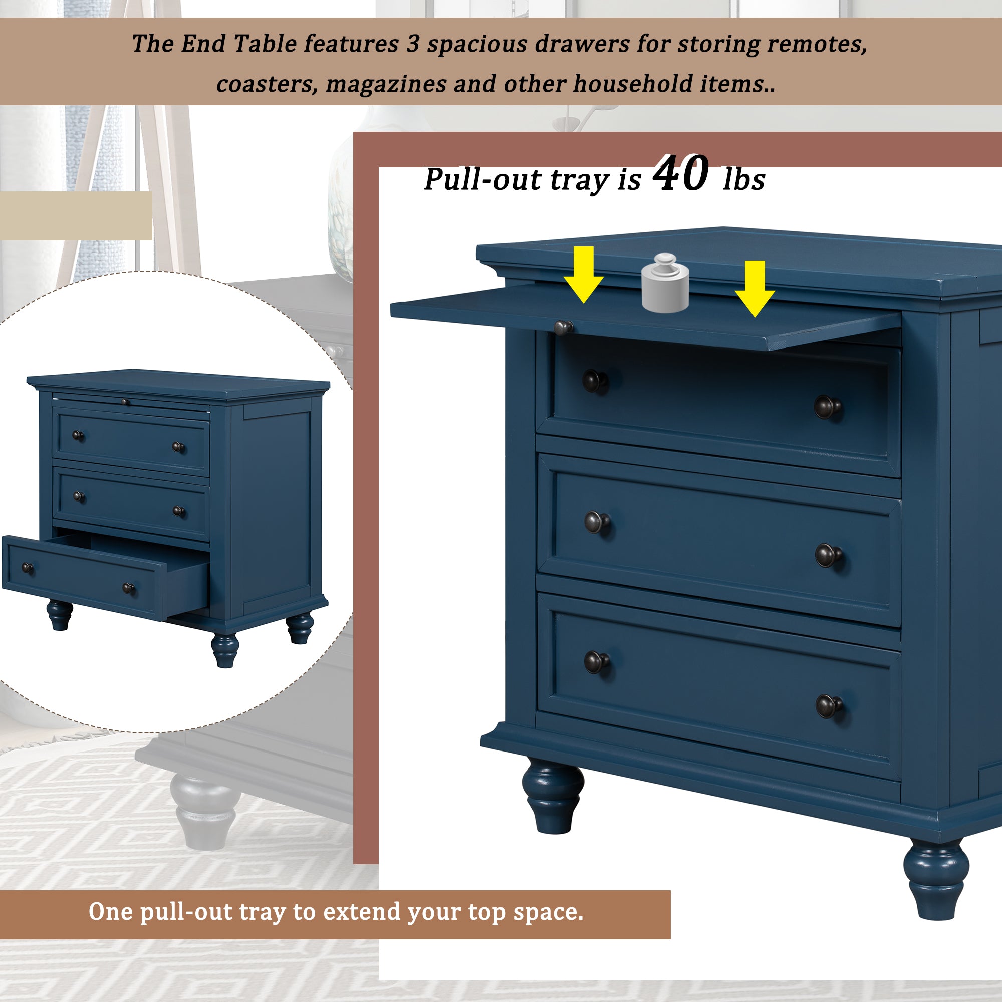 Minimalist pine nightstand styled in a bedroom setting