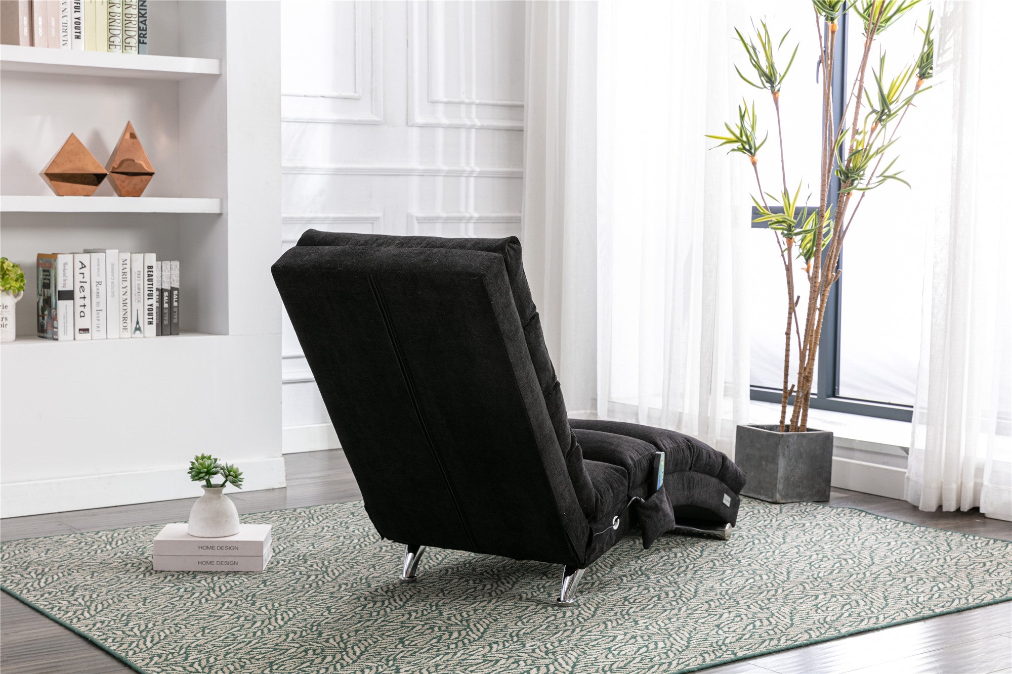 Upholstered fabric chaise lounge for living room, detail view