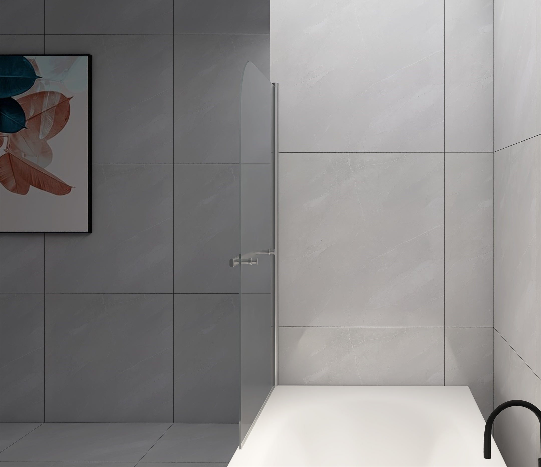 Frameless bathtub shower screen hardware detail