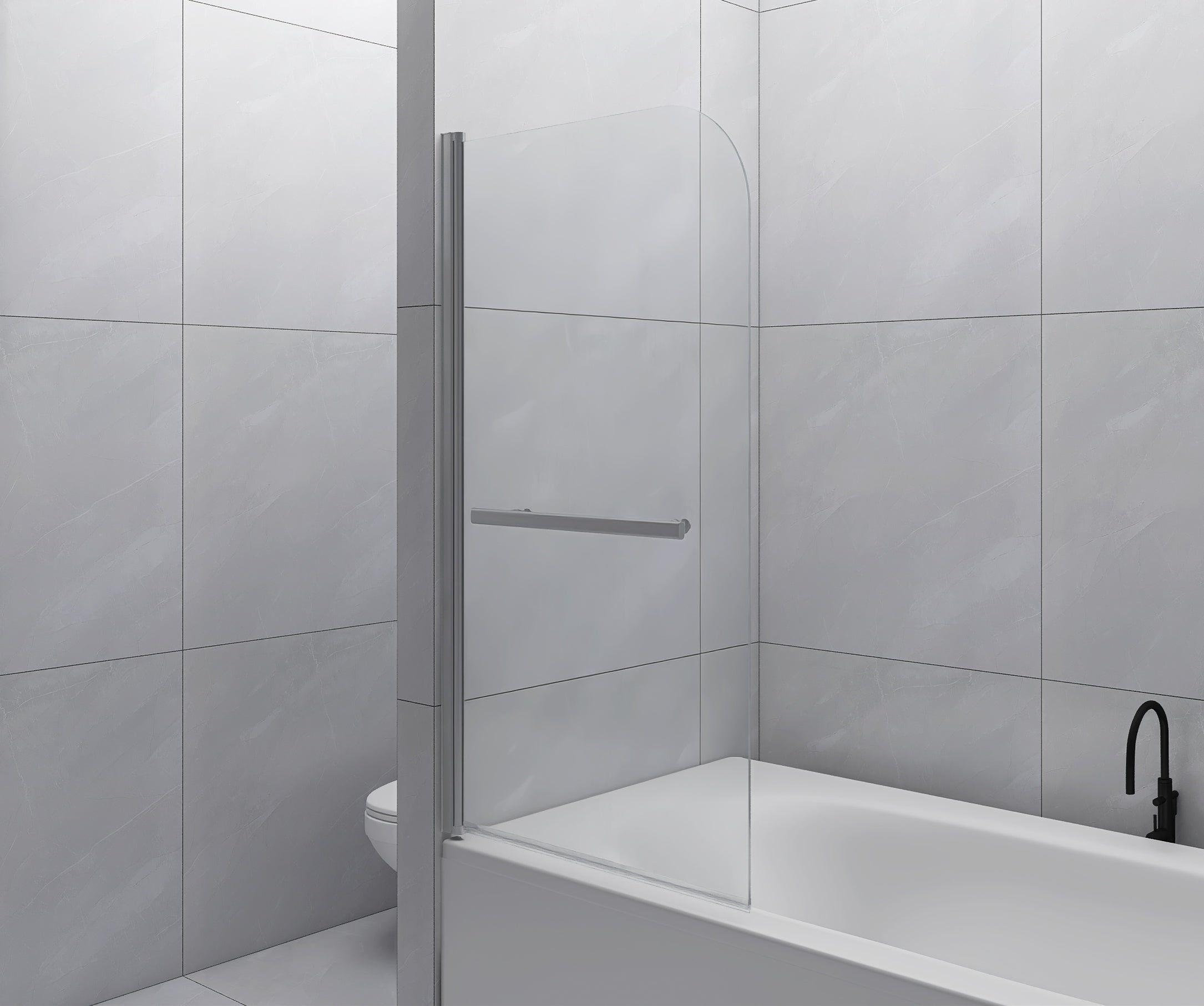Frameless bathtub shower screen angled view