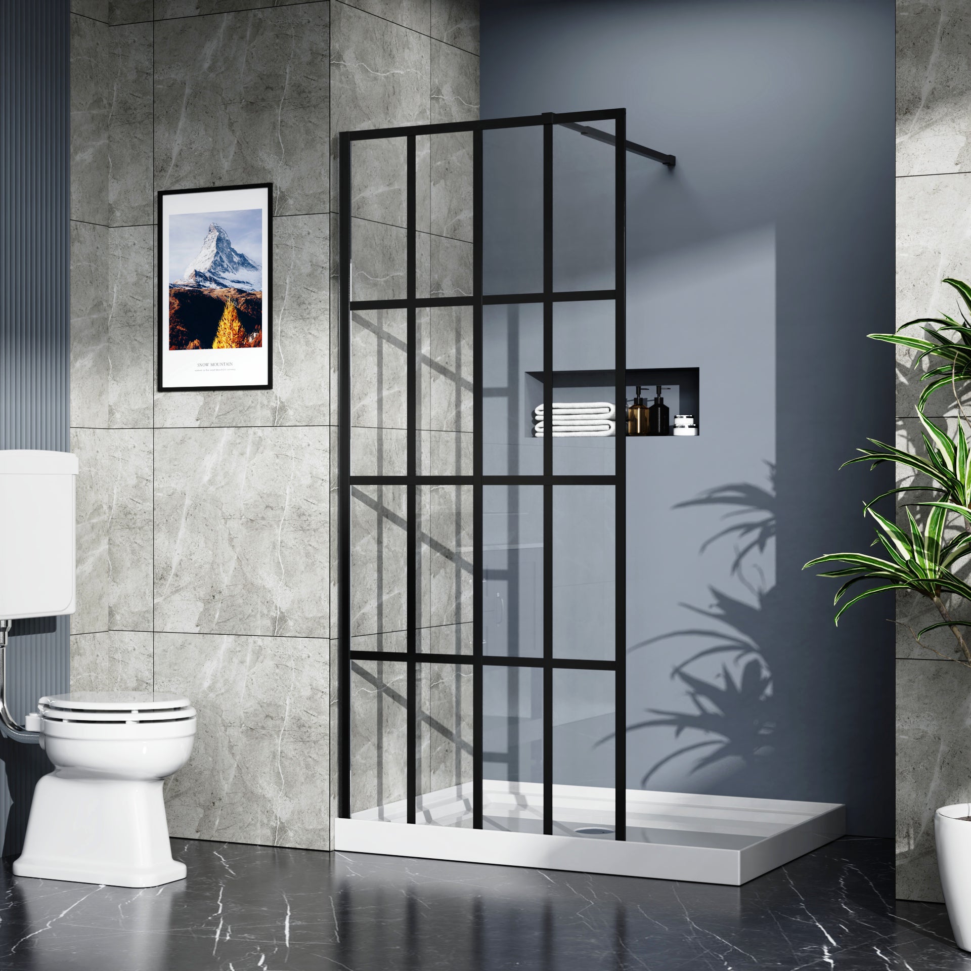 34 x 72 in walk-in shower screen with clear 4-panel black frame