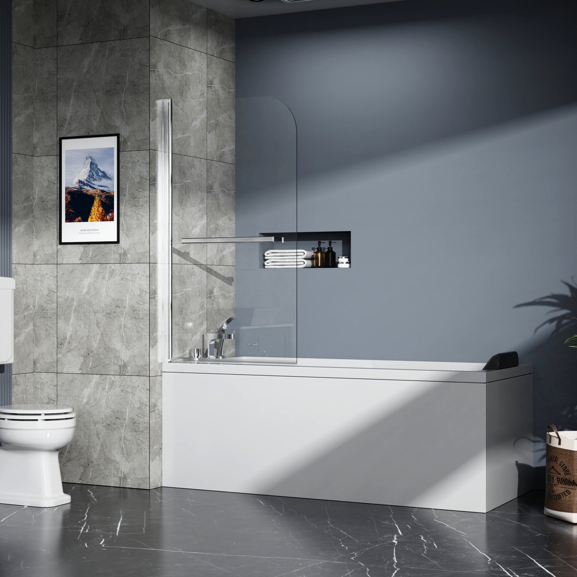 31 x 55 in frameless bathtub shower screen front view