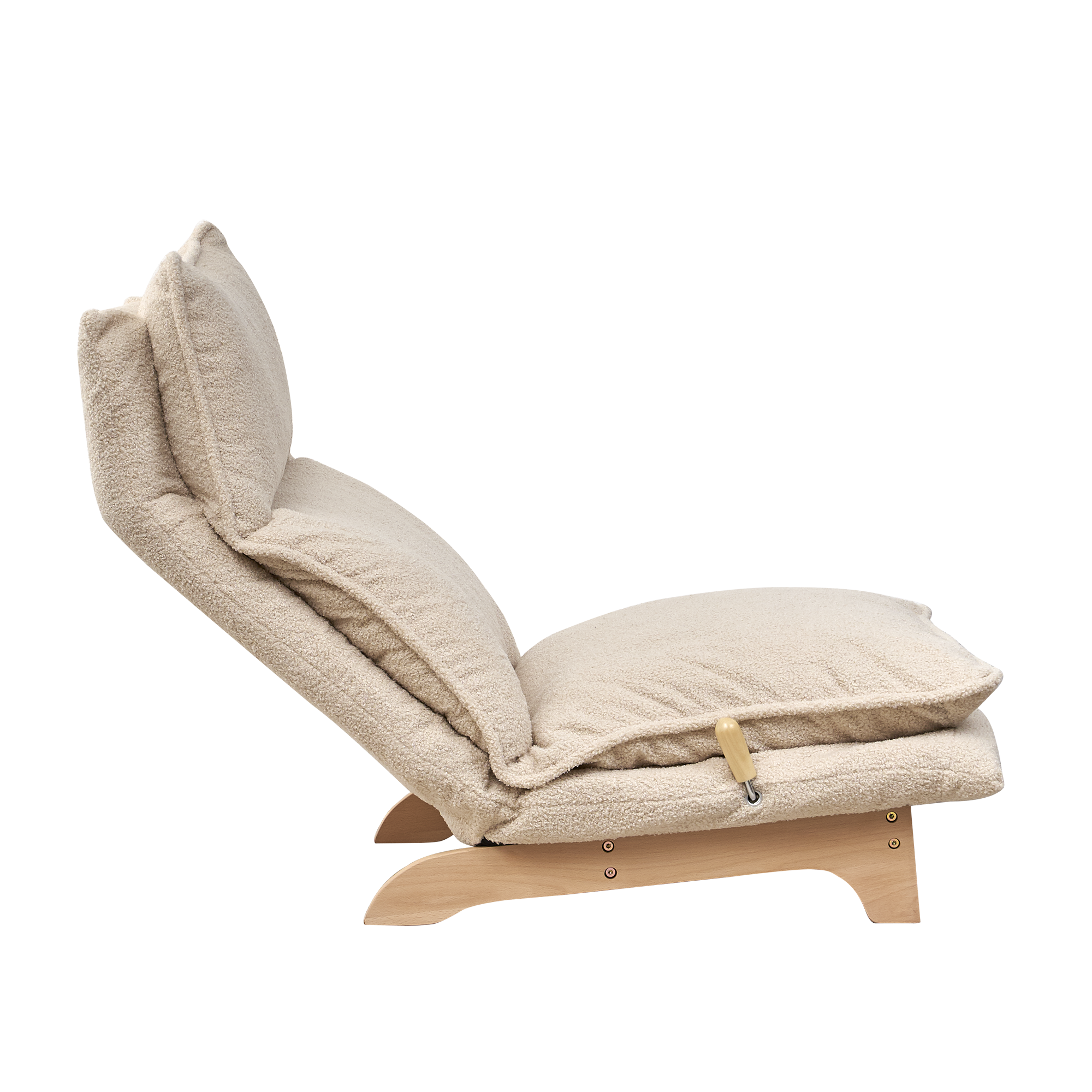 Foldable reclining single sofa lounge chair, leisure style, side angle view