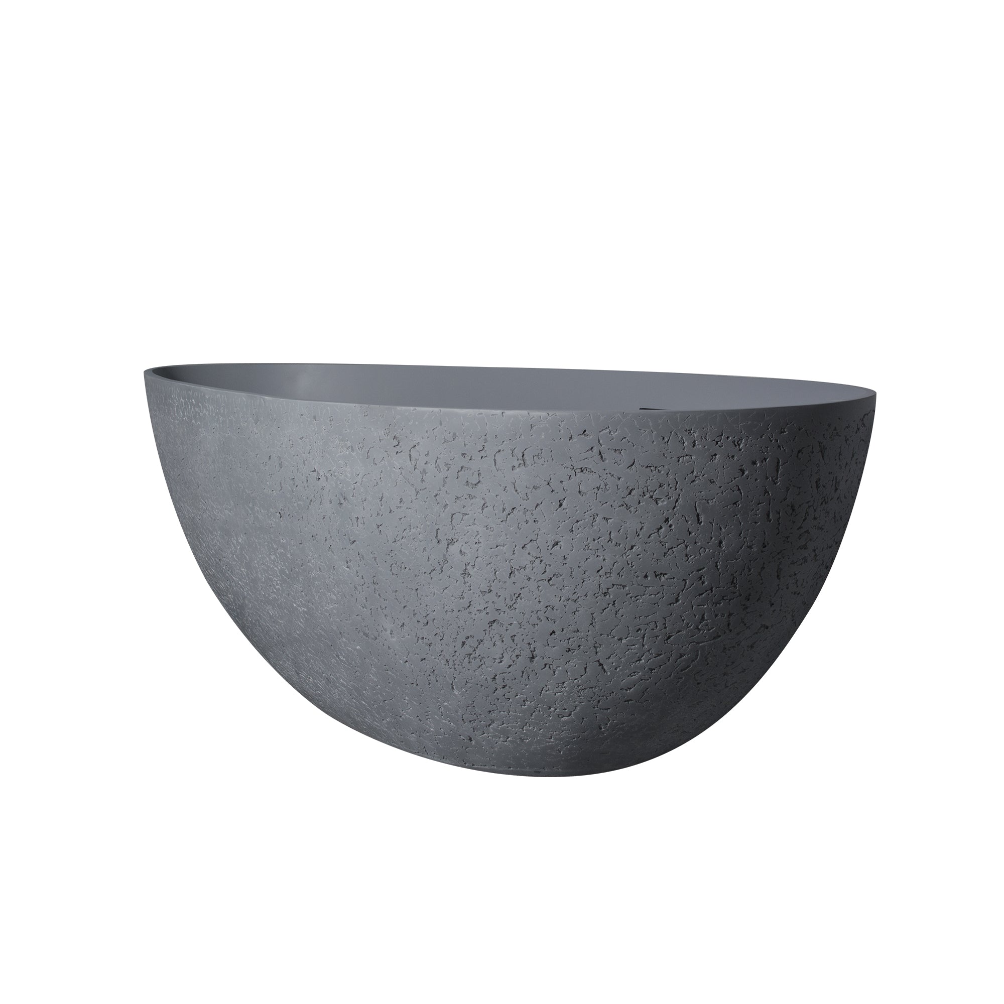 65 inch freestanding solid surface soaking bathtub, end view