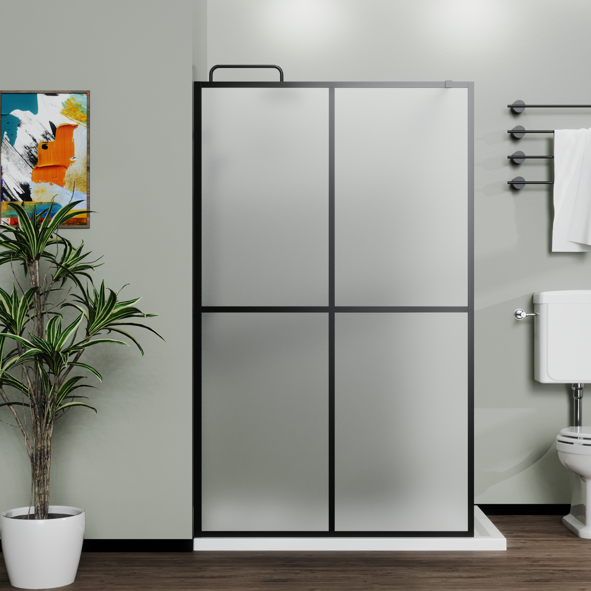 34 x 72 in walk-in shower screen with frosted 4-panel glass