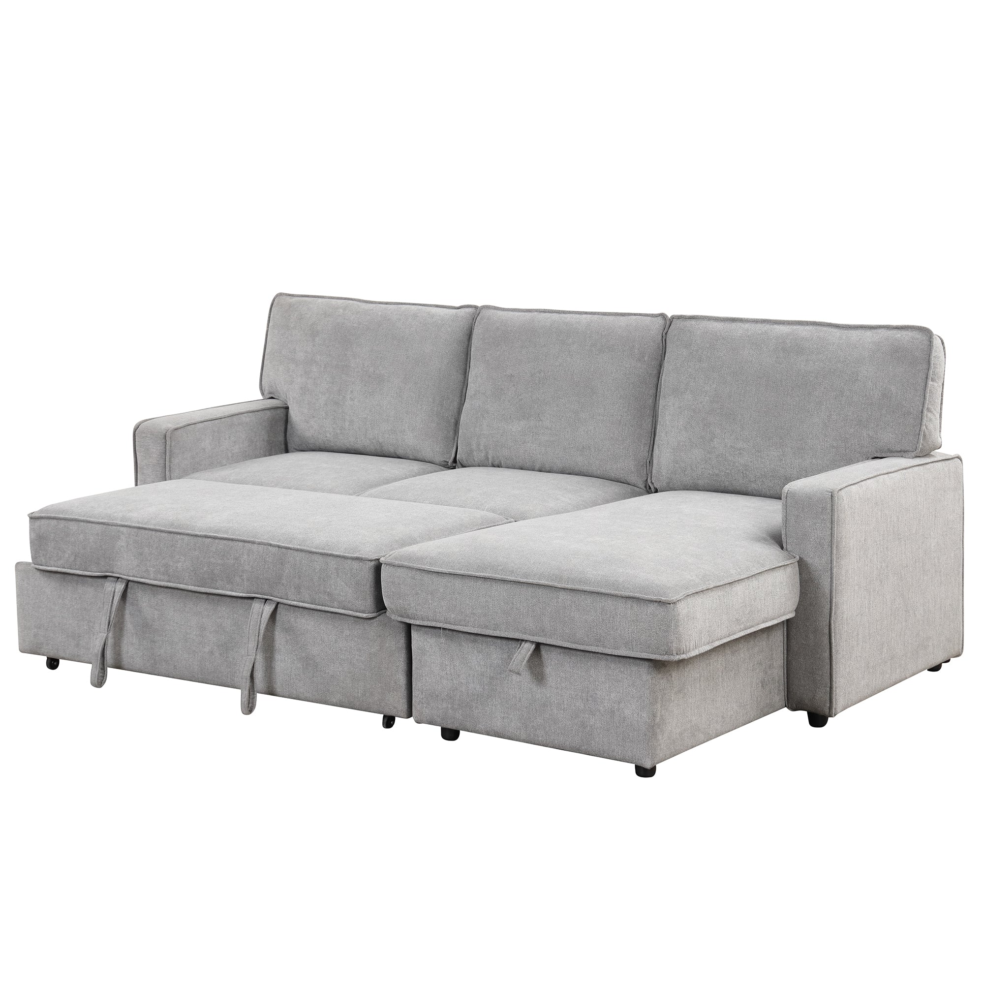 Sleeper sectional sofa converted to bed, side view
