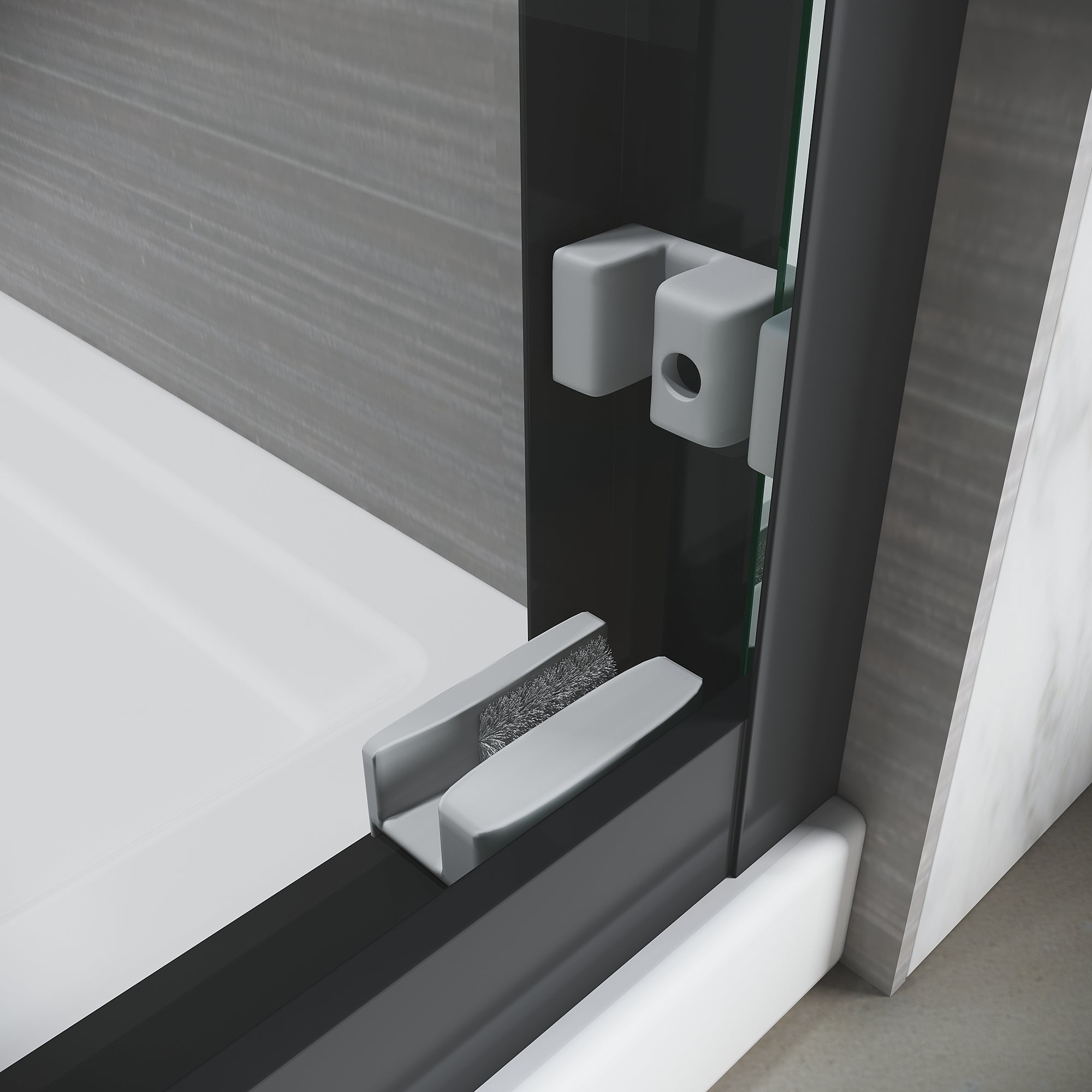 Sliding shower door clear tempered glass detail