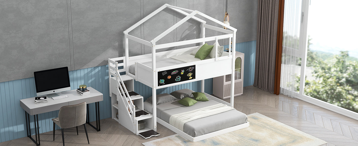 White house bunk bed twin over full blackboard panel detail