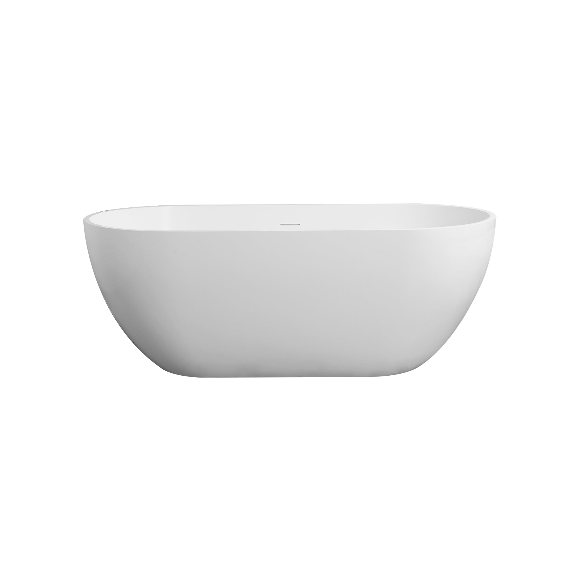 59-inch oval solid surface freestanding bathtub, white, angled view