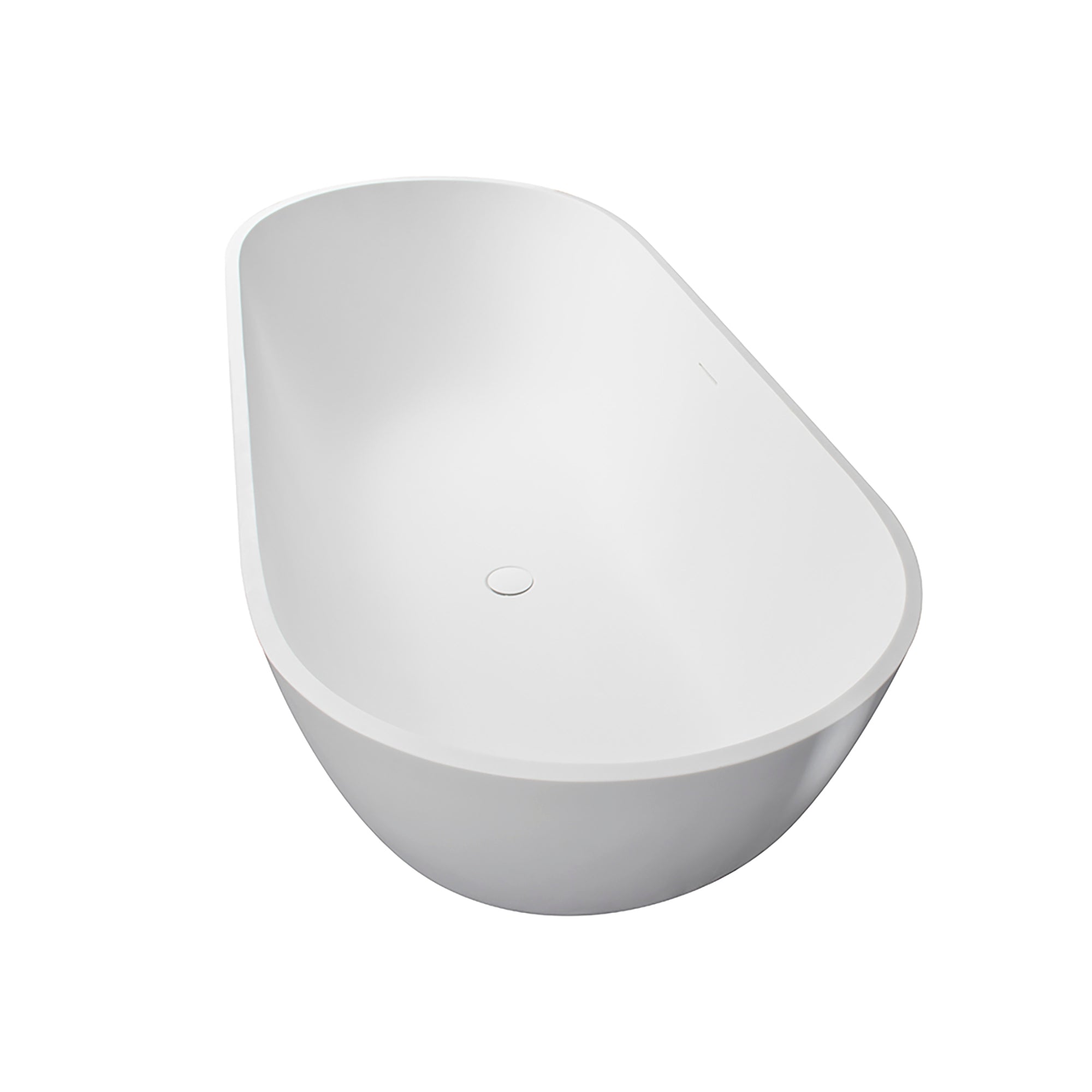 68.9 inch freestanding solid surface soaking bathtub, white, in bathroom setting
