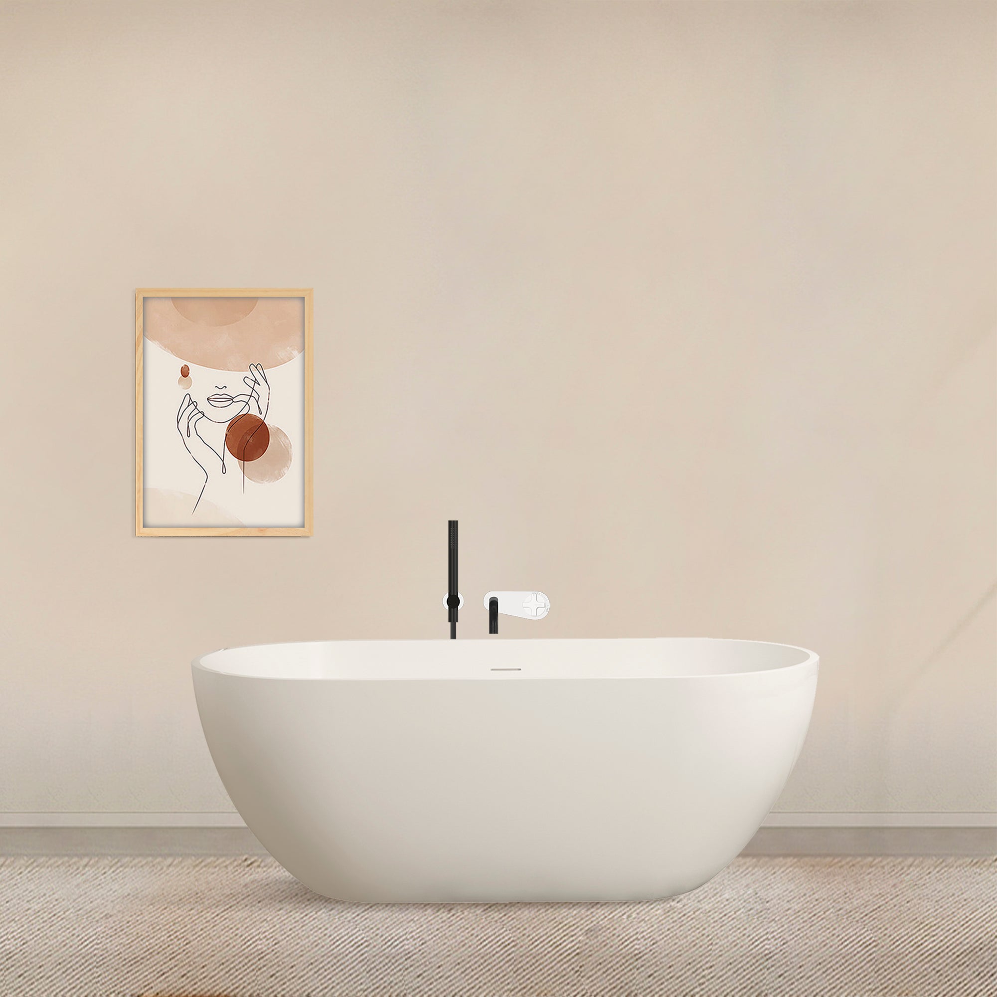 59-inch oval solid surface freestanding bathtub, white, front view