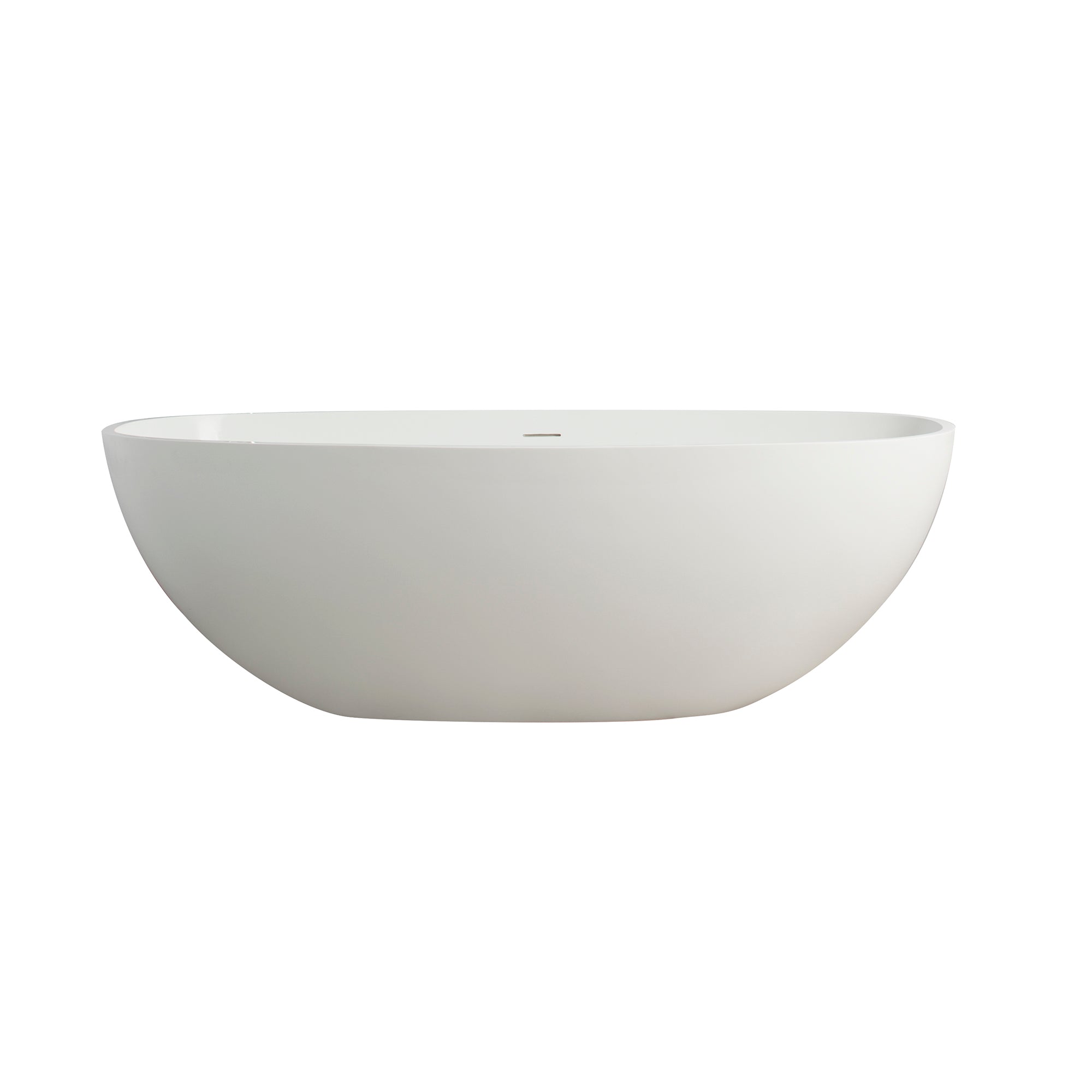 65.2 inch freestanding solid surface soaking bathtub styled in bathroom setting